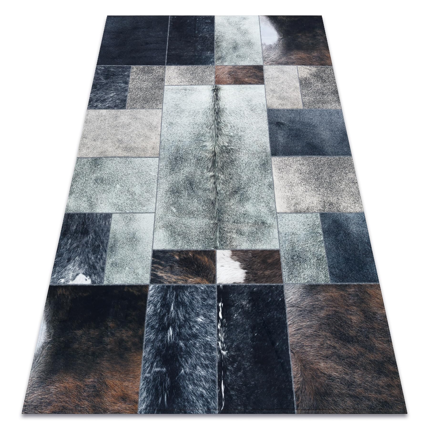 rugsx Tapis Patchwork 21719 Noir, Design, Rectangles, Cuir Artificiel, Peau de Vache, 120x170 cm