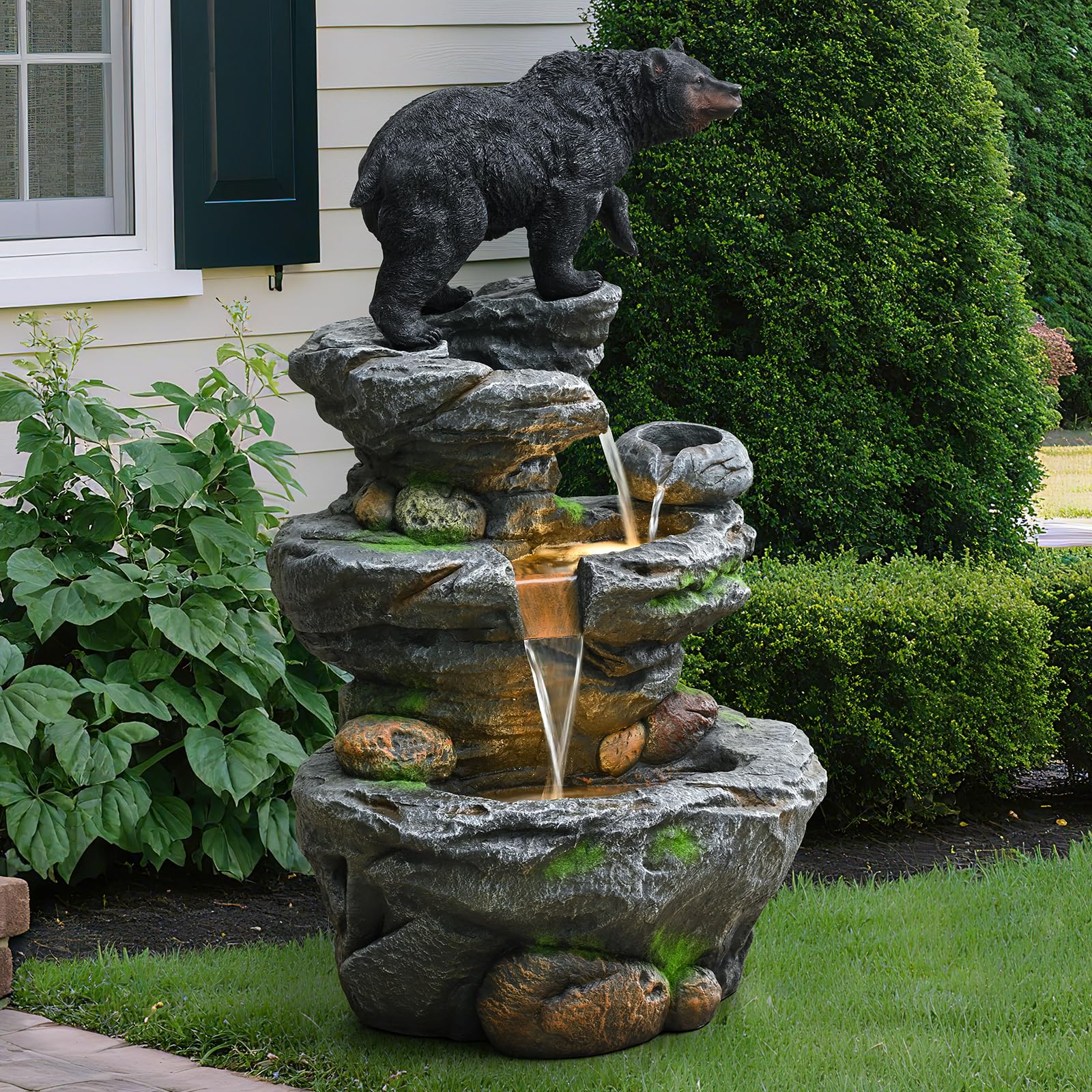 44" Outdoor Fountains and Waterfalls LED - Patio Water Fountains Outdoor for Outdoor Gardens Backyards Lawns Balconies Landscaping and Outdoor Living