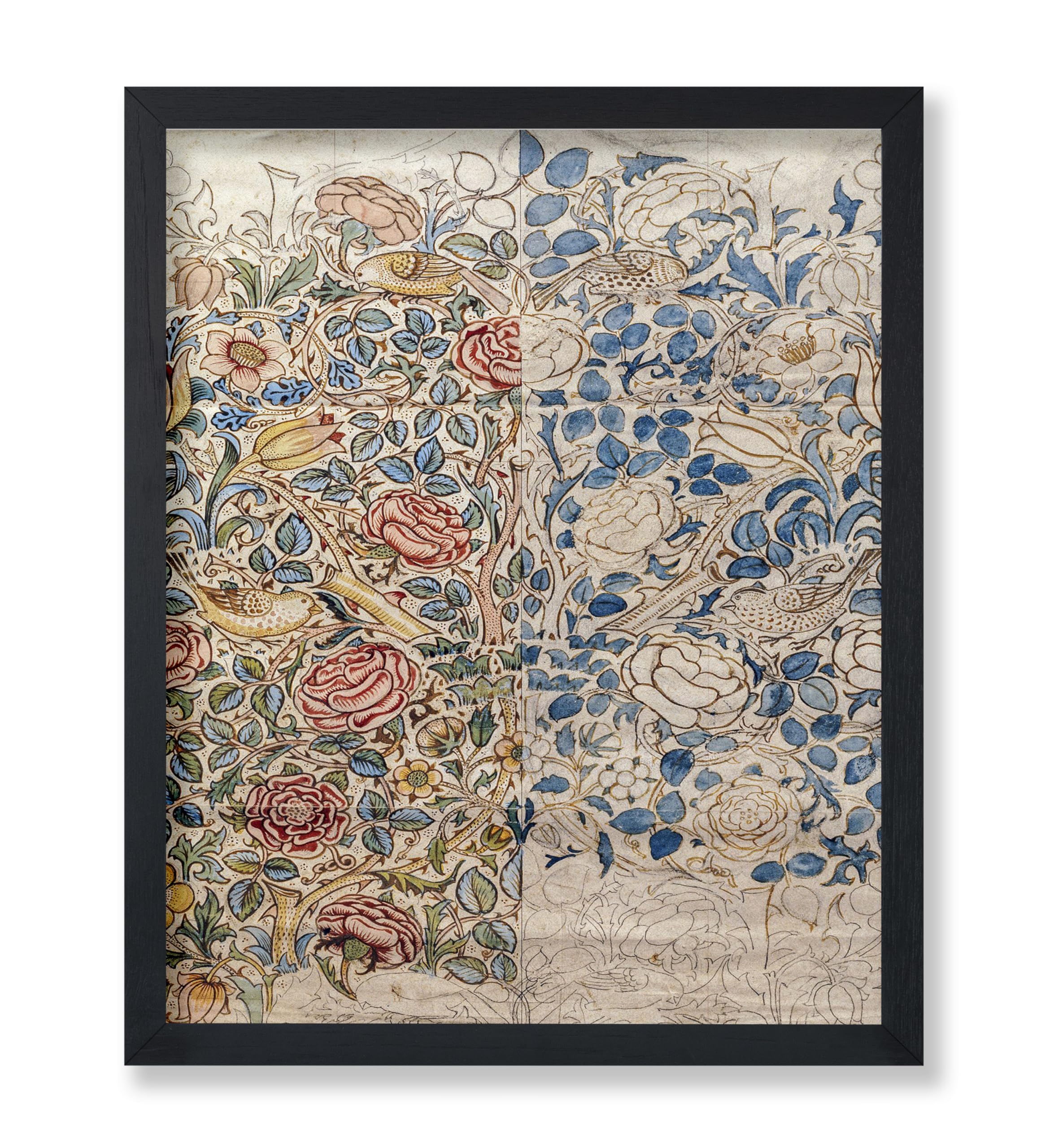 Monem Art Vintage William Morris Poster - Retro Rose Print - Flower Pattern - Bird & Floral Art - Great Office or Flower Shop Decor - 8x10 UNFRAMED
