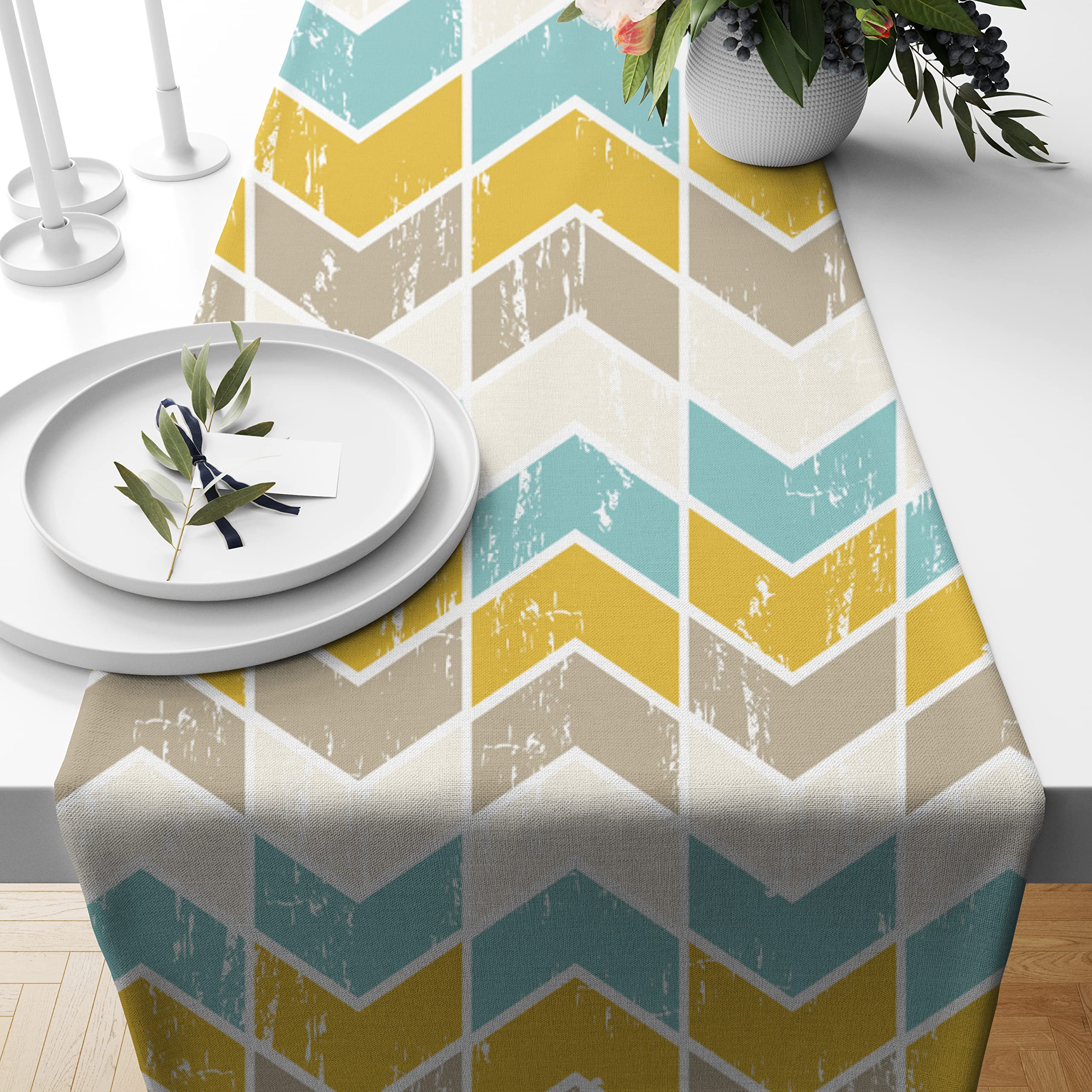BRICK HOME Table Runner - Geometric Peach Design -22
