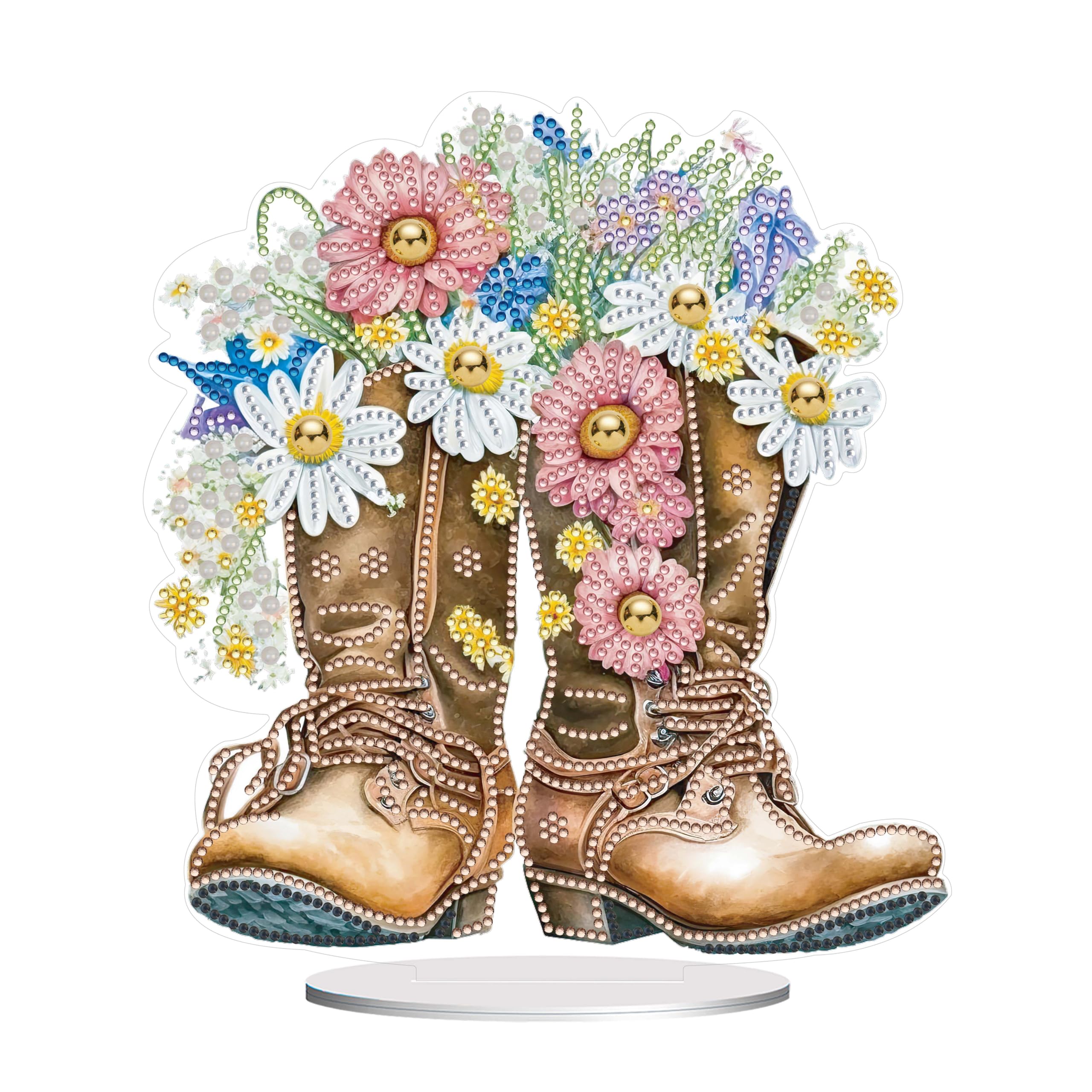 Generic FGbaby DIY 5D Daisy Flower Boots Diamond Painting Ornaments Kits Special Shaped Crystal Flowers Diamond Art Desktop Ornament for New Year Xmas Table Office Home Decoration Gifts