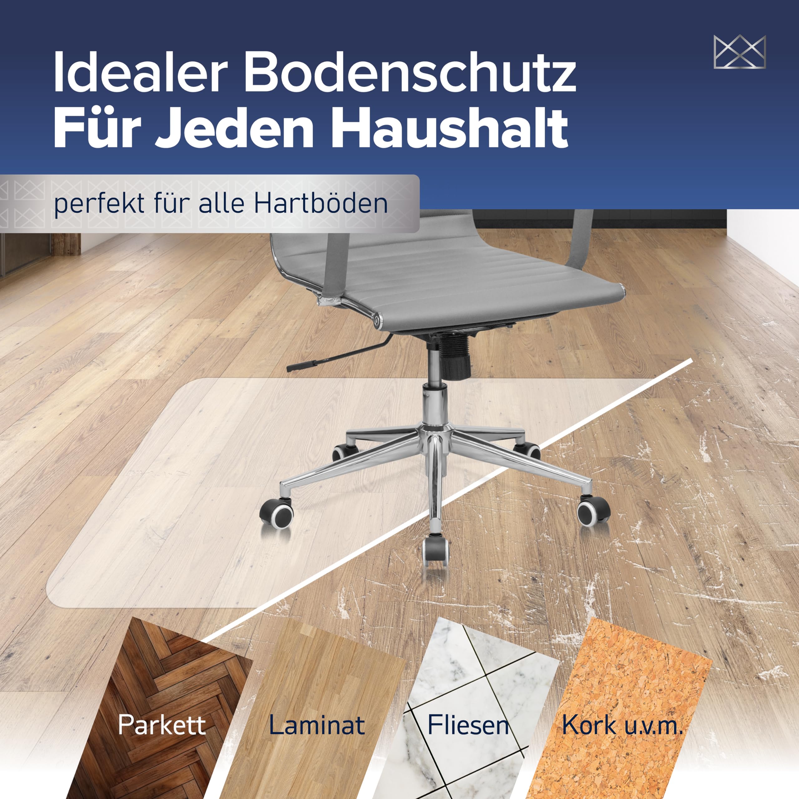 Bodenschutzmatte Bürostuhl - Bürostuhl Unterlage in milchweiß - Kratzfest - rutschfest - Made in Germany - 90 x 120 cm