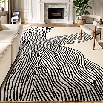 GarveeHome Large Area Rug 9x12 Rugs for Living Room Washable Rug Non Slip Modern Abstract Rug Low Pile Foldable Thin Rug Soft Indoor Non-Shedding Carpet for Bedroom Nursery Home Office Cream