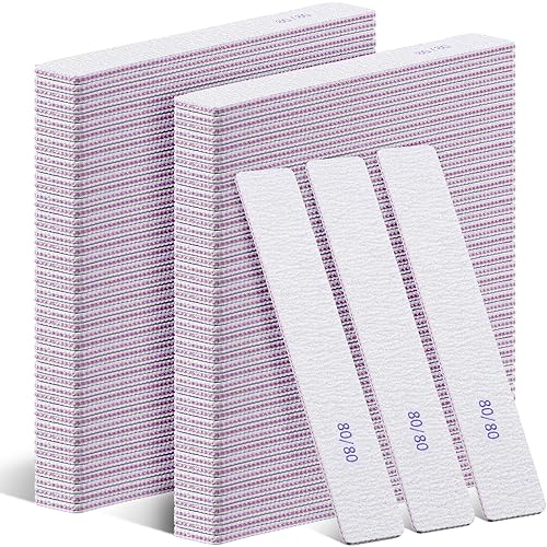 Xinnun 150 Pcs Nail Files 80/80 Grit Double Sides Professional Reusable Emery Board Nail Files for Acrylic Manicure Tools Suit for Home Salon