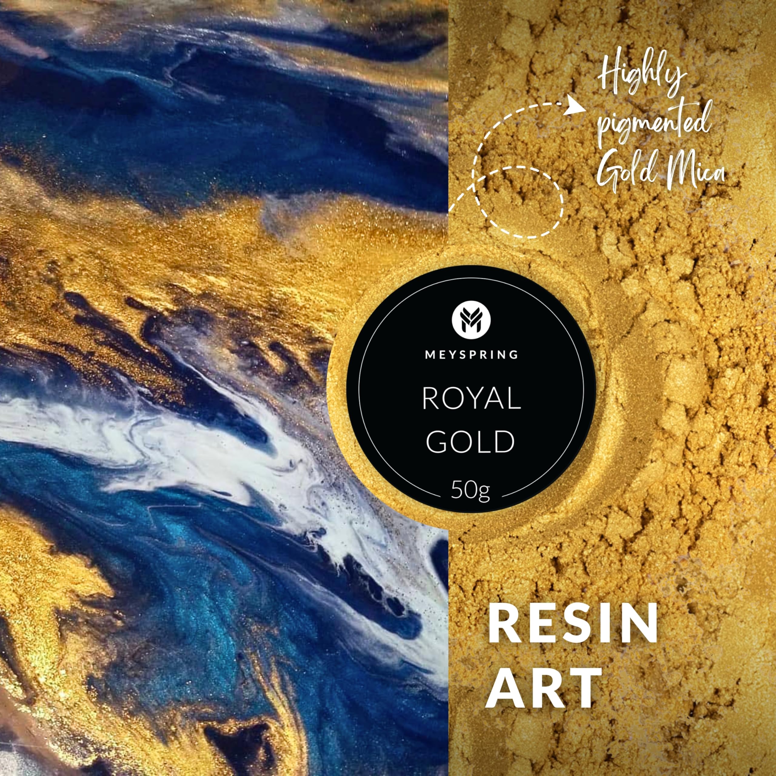 MEYSPRING Royal Gold Glimmerpulver für Epoxidharz – Kintsugi Gold – tolle Harzfarbe für Reparaturset und metallisches Epoxid – Harz-Kunstbedarf