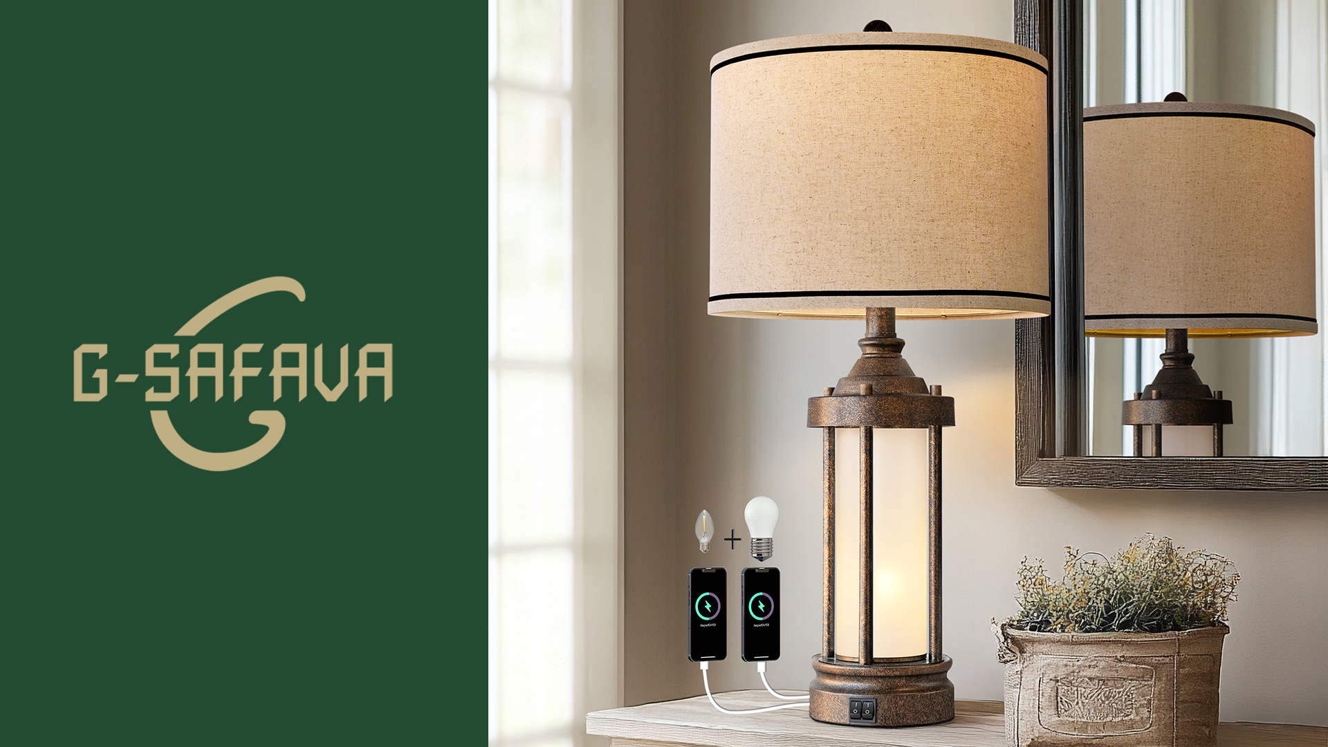 G-SAFAVA 25'' Table Lamp for Living Room Bedroom Farmhouse Metal