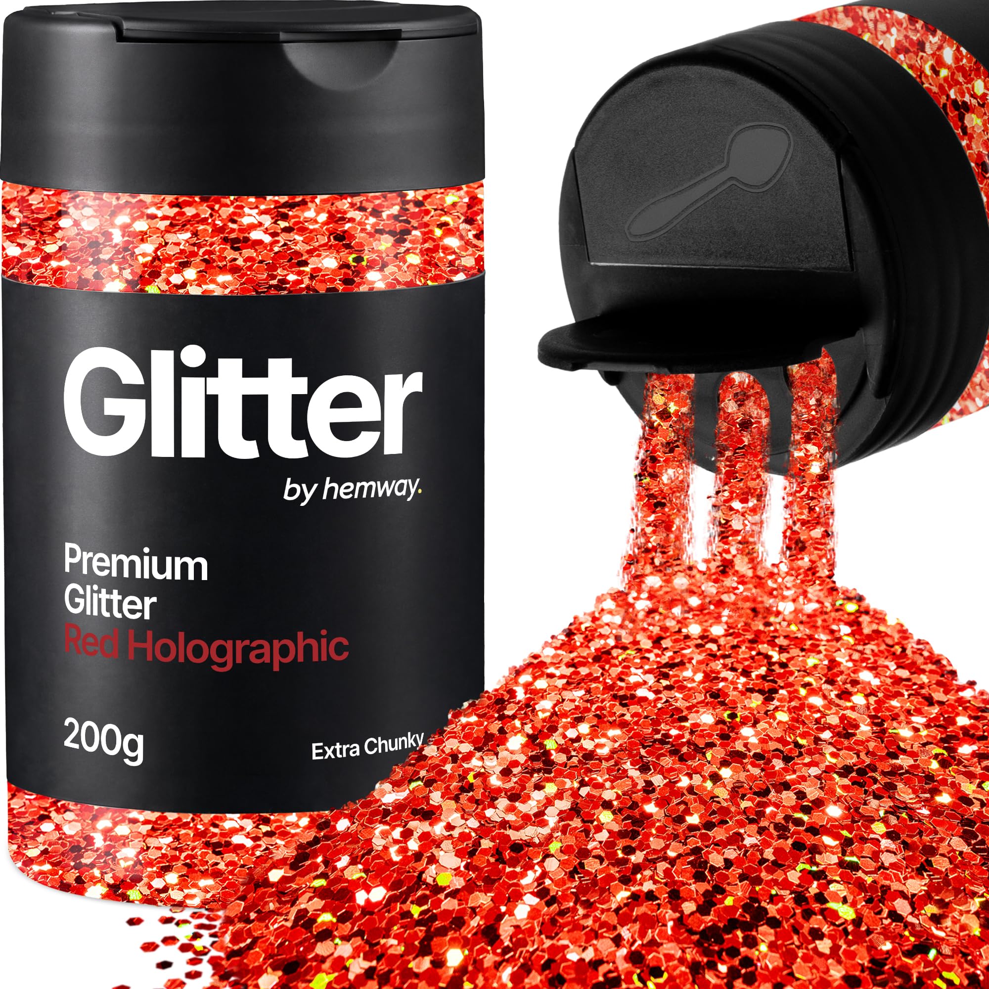 Hemway Red Holographic Glitter Shaker, 200g Extra Chunky Glitter for Crafts Metallic Flake Sequins for Resin & Epoxy Crafts for Decorating, Halloween, Christmas, Nail, Face, Art
