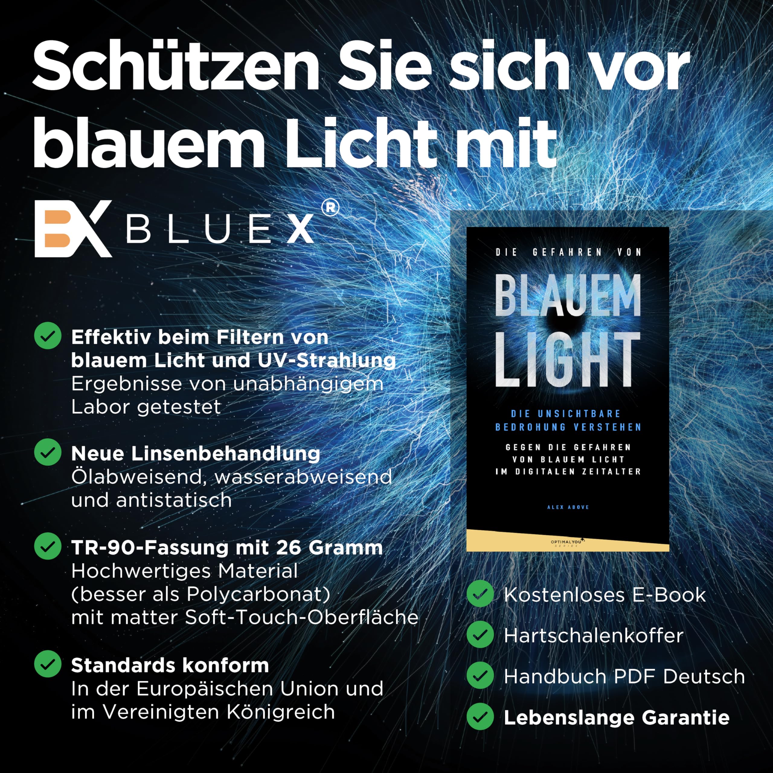 Gaming Brille TR90 Super Leicht - Blaulichtfilter Computerbildschirm-Brille - Anti-Blaulicht-Bildschirm für Gamer PCs und Büro (Herren - Damen)