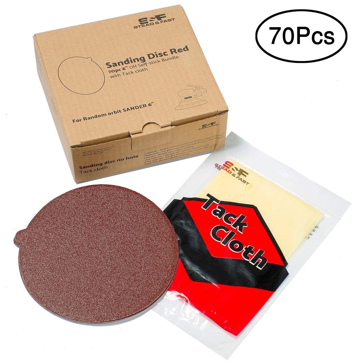 🔥 Cаѕhbасk uр tо 70% S&F STEAD & FAST 70 PCS 6 Inch Sanding Discs Self Stick Bundle with Tack Cloth, 80 100 120 180 240 320 400 Grit 6 Sanding Disc Adhesive, 6 in PSA Sandpaper Assortment