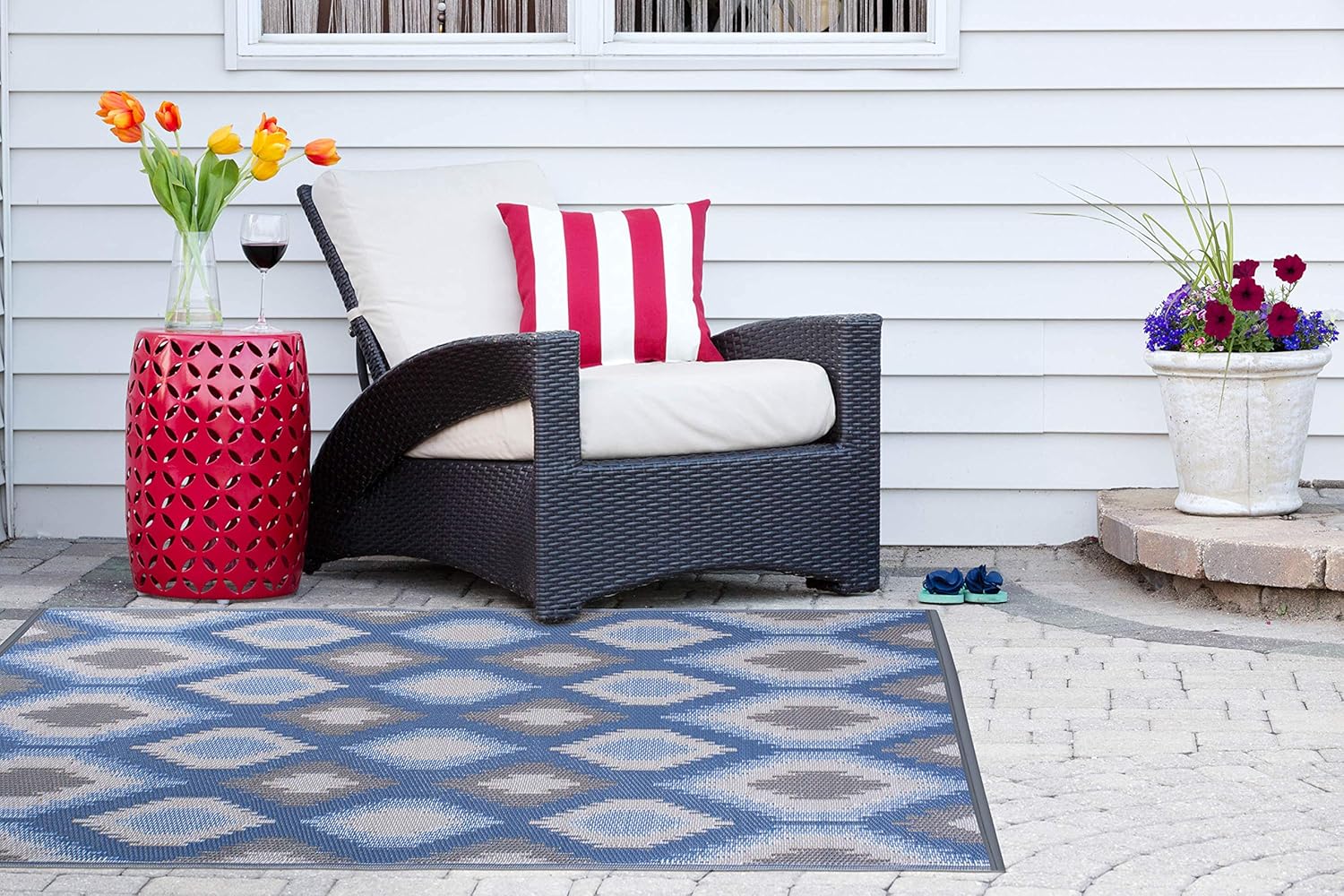 DII Reversible Indoor/Outdoor Ikat Woven Rug, 4x6', Blue : Everything Else