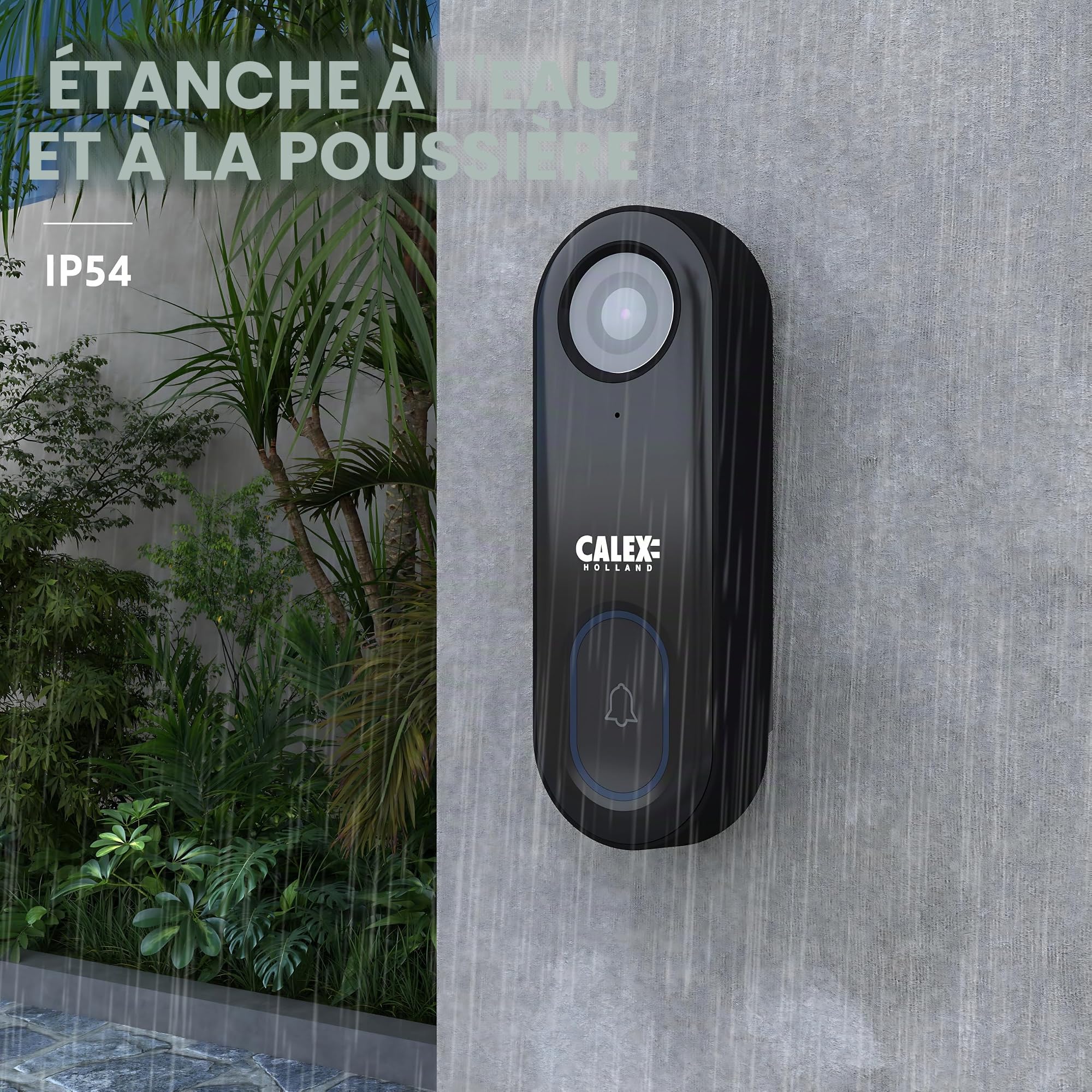 CALEX Sonnette vidéo de sécurité Intelligente Full HD 1080p avec contrôle par Application, Audio bidirectionnel, Vision Nocturne, détection de Mouvement, Stockage Cloud et SD, étanche, Comprend Un
