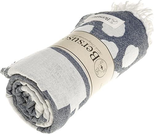 Miniatura 4 de Bersuse Toalla turca baja de doble capa 100% algodón, 37 x 70 pulgadas, azul oscuro