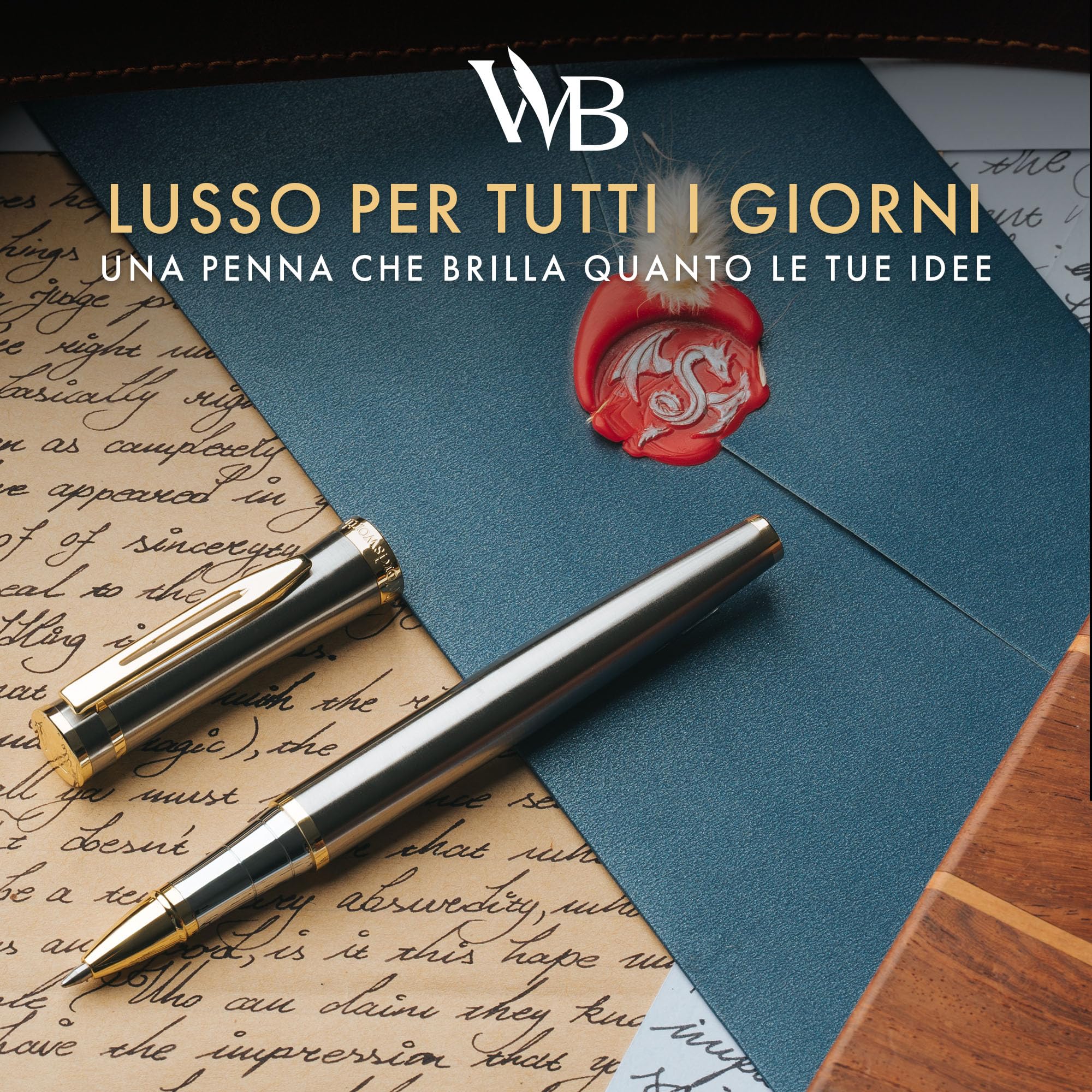 Wordsworth & Black Rollerball Pen - Penna di Lusso - Finitura Oro 24K, Lacca Argento, Ricarica di Inchiostro, Ricaricabile, Regalo per Uomini & Donne, Scrittura Professionale, Belle Penne Eleganti