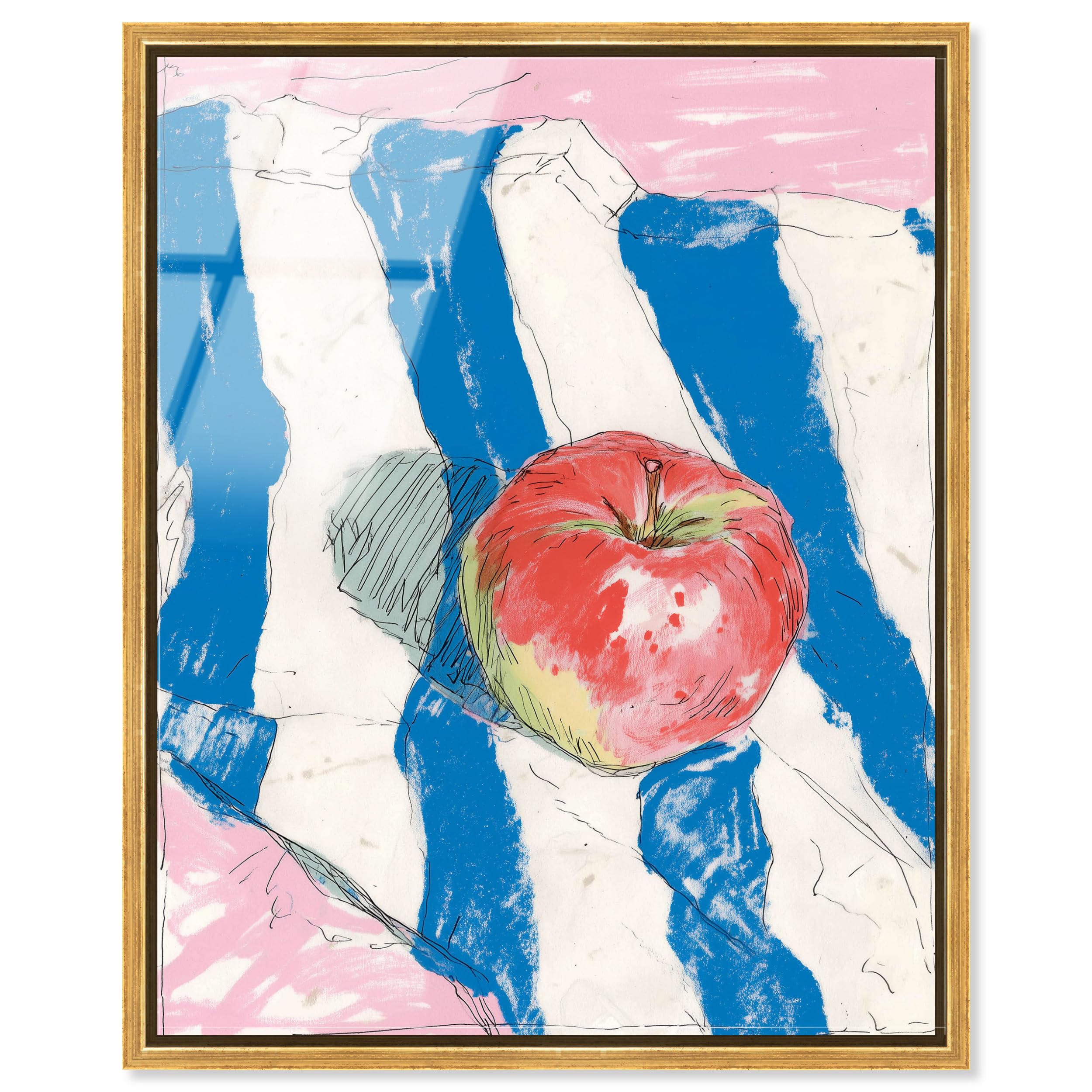 Art Remedy Pink Horizon Apfel I Gerahmter Acryldruck, Whimsy Kitchen Art, goldener Rahmen, 61 x 76 cm