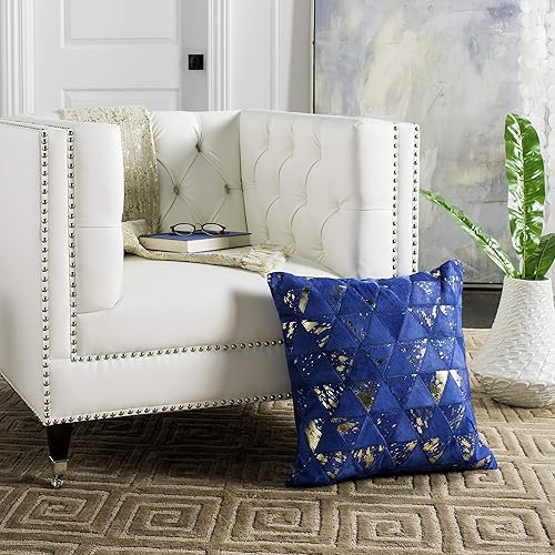 Safavieh Clairton - Almohada metálica de piel de vaca, color azulplateado