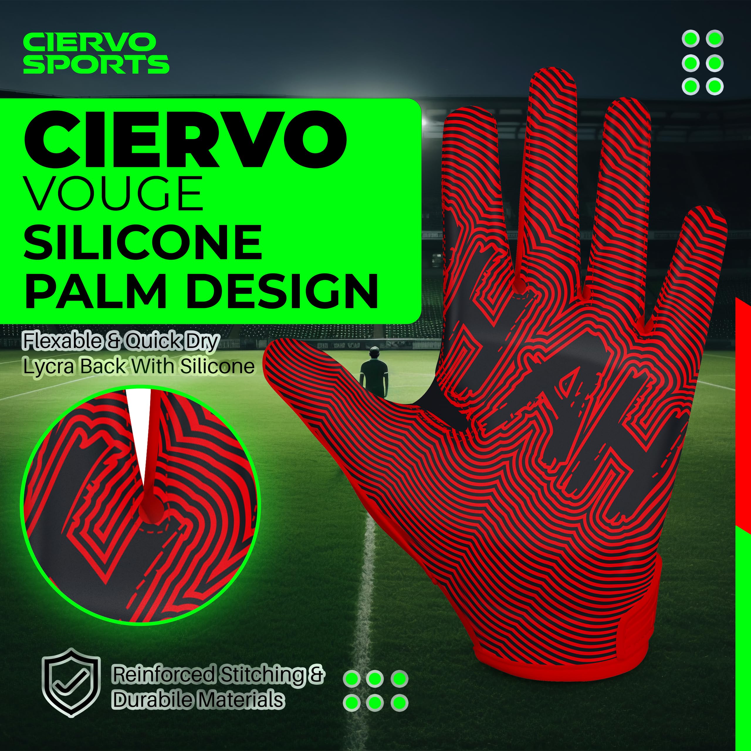 Guantes receptores de fútbol antideslizantes con agarre de silicona, color rojo y negro, guantes de fútbol juvenil para adultos y jóvenes