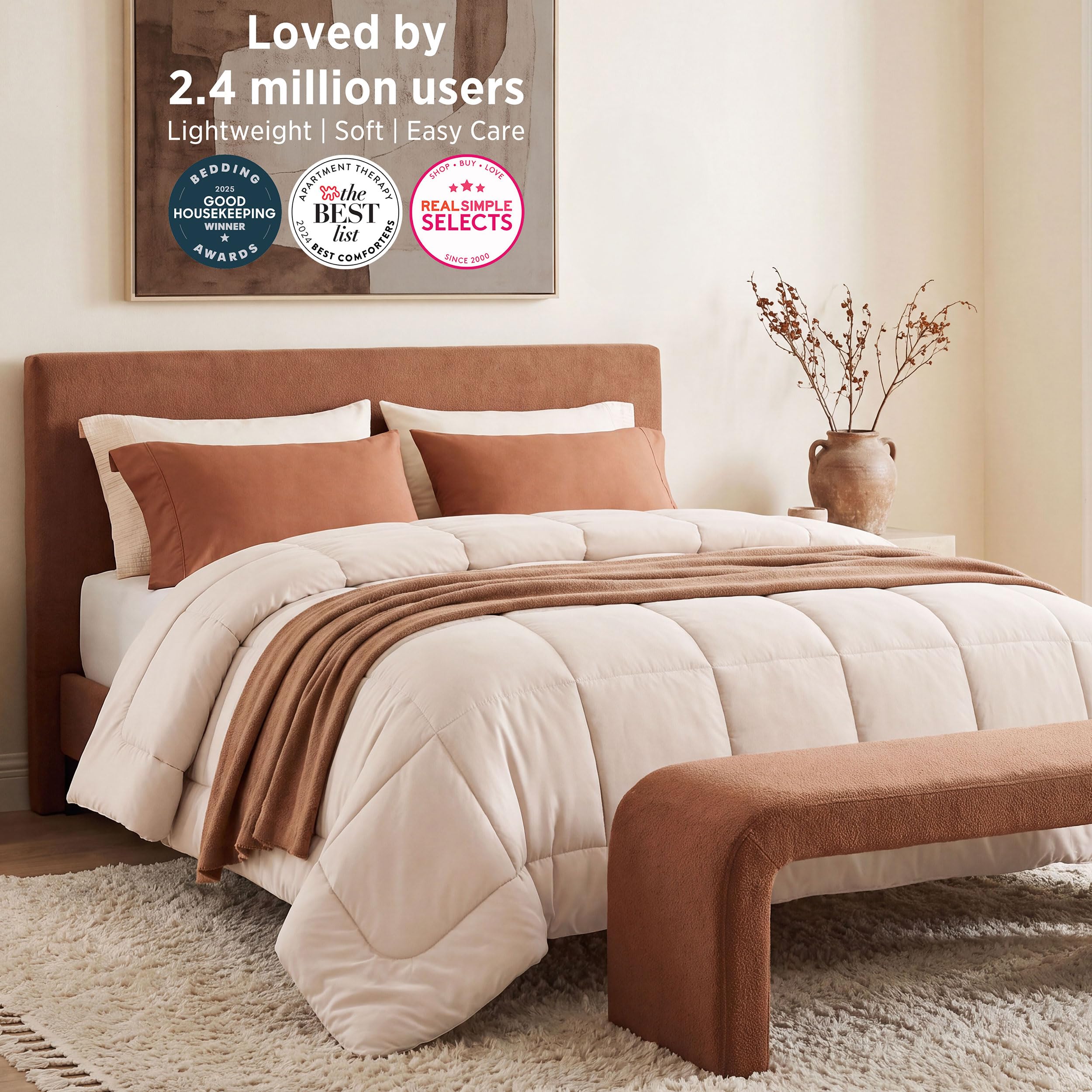 Bedsure Comforter Duvet Insert - Quilted Comforters Queen Size, All Season Duvet, GentleSoft Down Alternative Bedding Blanket, with 8 Tabs, Gifts for Women/Men, Beige, Queen 88 x 88 Inches