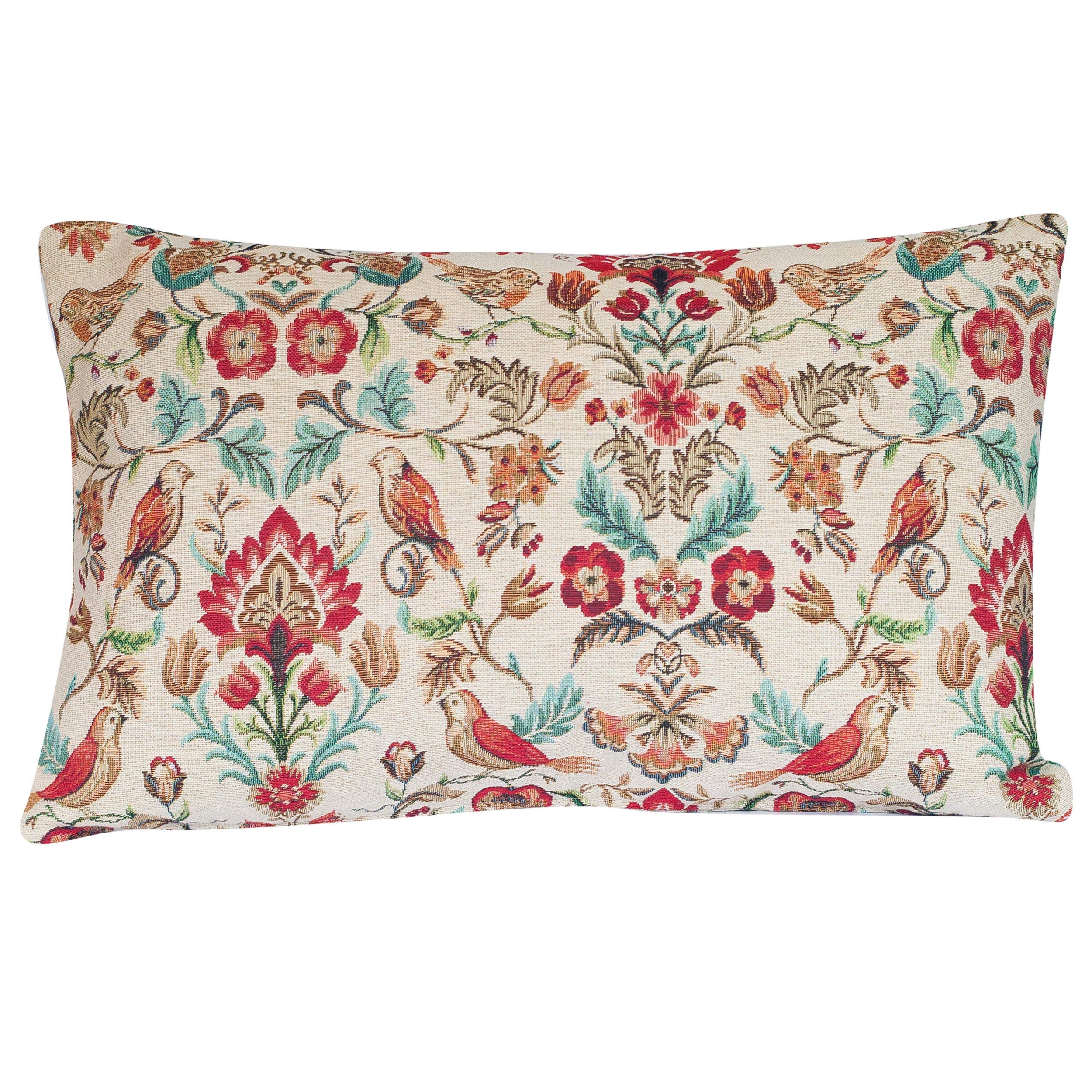 Linen Loft Traditional Style Morris Tapestry XL Rectangular Cushion Cover. Birds and Trailing Flowers. 23x15 (58 x 38cm) Rectangle Pillow Case. Vintage Victorian Styling.