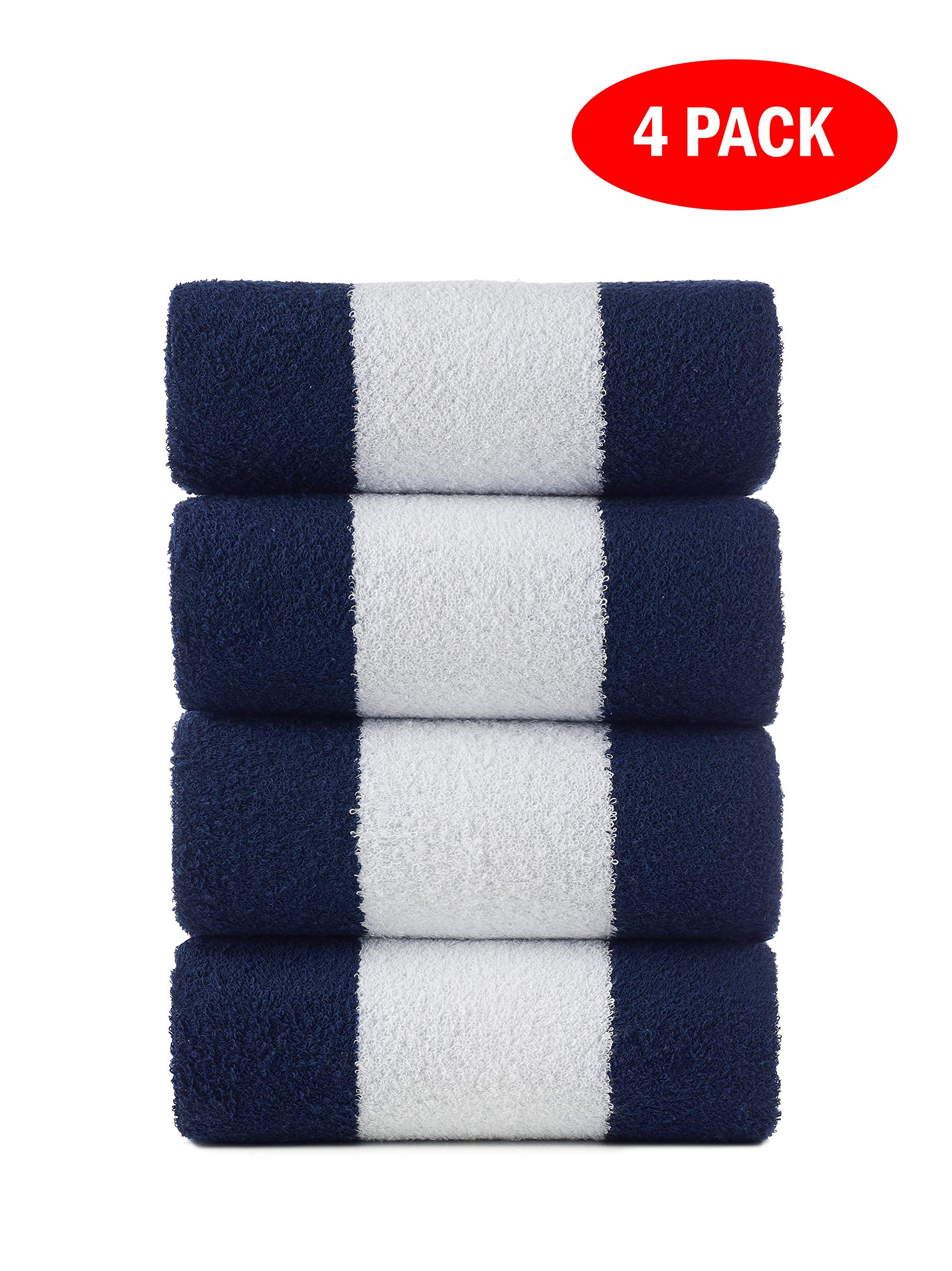 100% Turkish Cotton Eco-Friendly Oversize Terry Velour Pool Beach Towel, 35x60 Inch (4 Pack, Navy Blue)