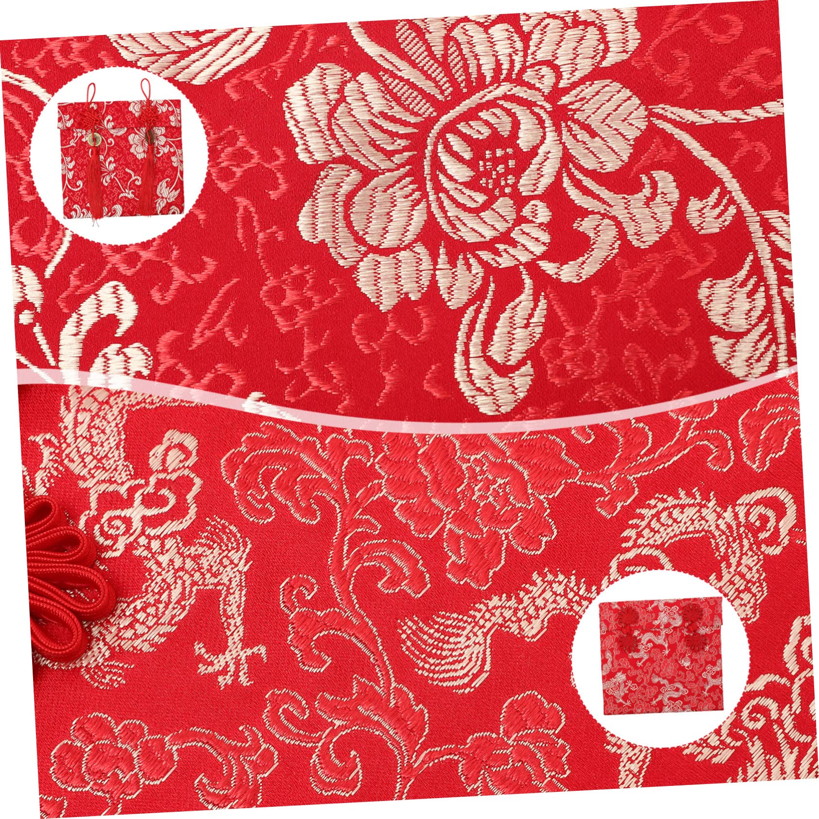 TEHAUX 10piezas Sobres Rojos De Seda Para Dinero Diseño De Chinos Paquete Para Bodas y Celebraciones Del Año Lunar