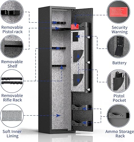 Miniatura 3 de INTERGREAT - Caja fuerte para rifles con huellas dactilares, caja para 4 a 10 armas y pistolas caseras, acceso rápido y seguro para pistolas y
