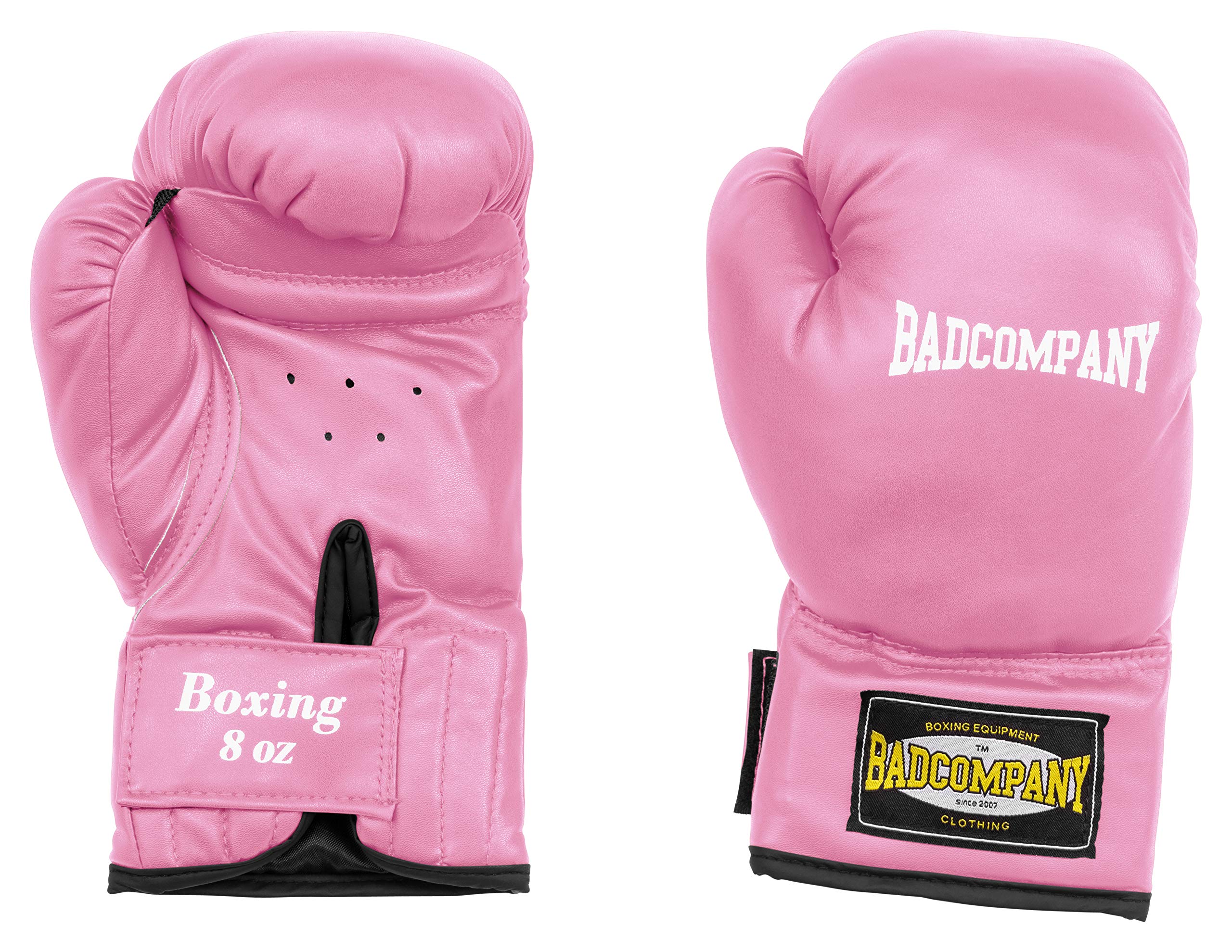 Bad Company Juego de boxeo para niños y adolescentes de hasta 12 años, color rosa, saco de boxeo relleno de 55 x 25 cm y guantes de boxeo para niños de 8 oz, juego de saco de boxeo colgante