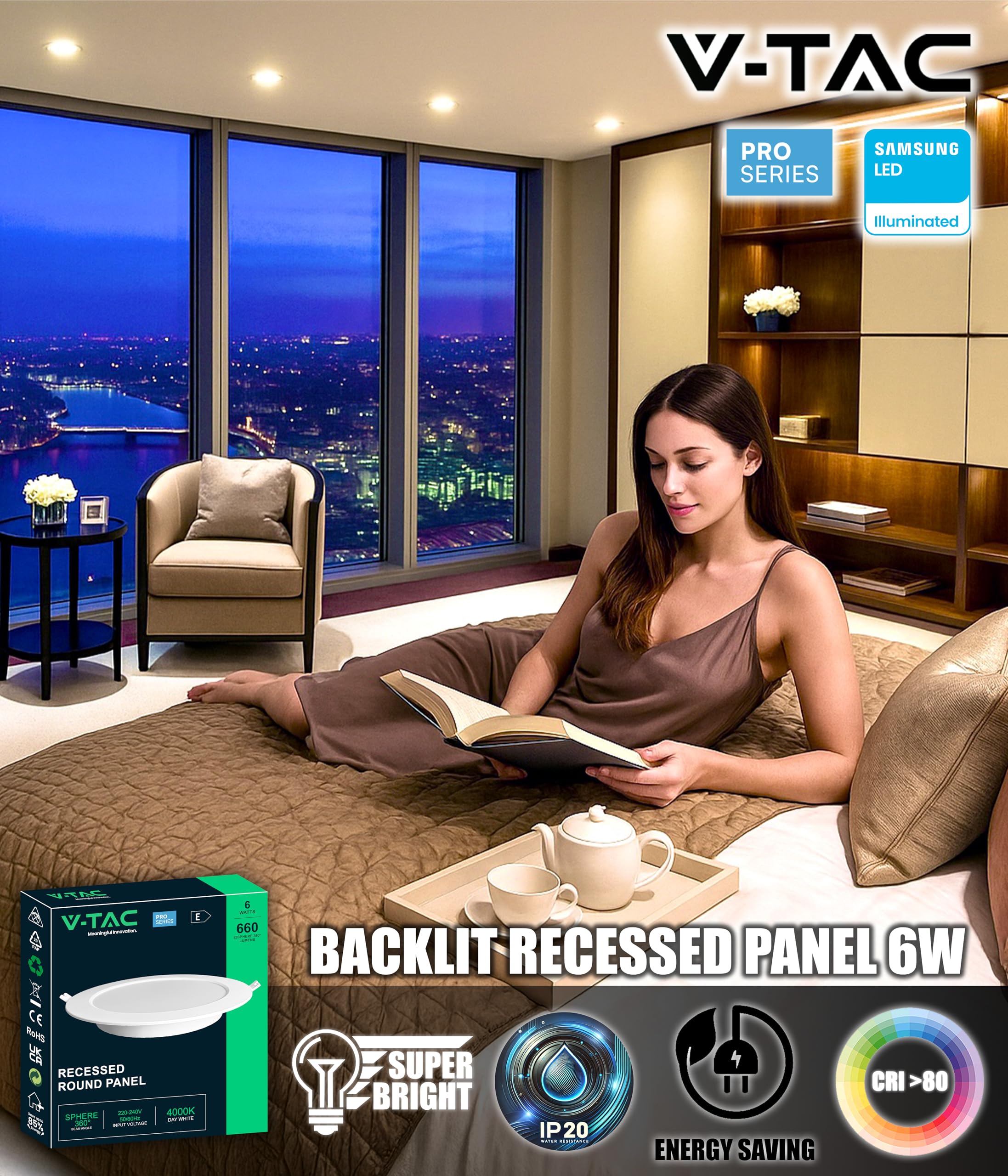 V-TAC 8x Faretti LED da Incasso Rotondo 6W - PRO SERIES - Diametro 120 mm - 660 Lumen - IP20 - per Soffitto, Casa, Cartongesso - Mini Pannello - Lampada - Foro 107-112mm - Luce Fredda 6500K