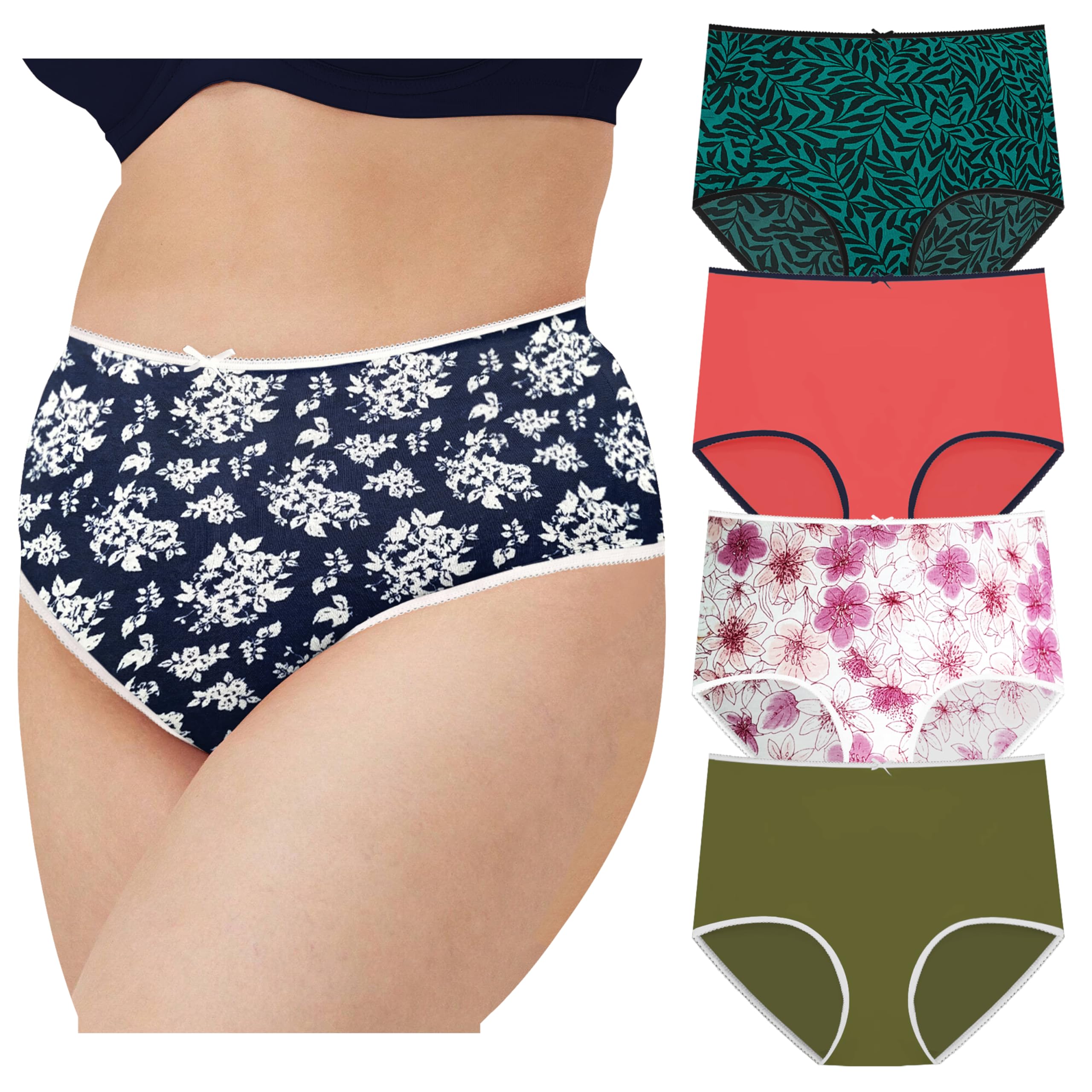 pepperika Women's Plus Size Panties High Waist Cotton Brief Maternity Pregnancy C-Section Recovery Underwear Combo (Colors and Prints May Vary) Multicolor-picture-43