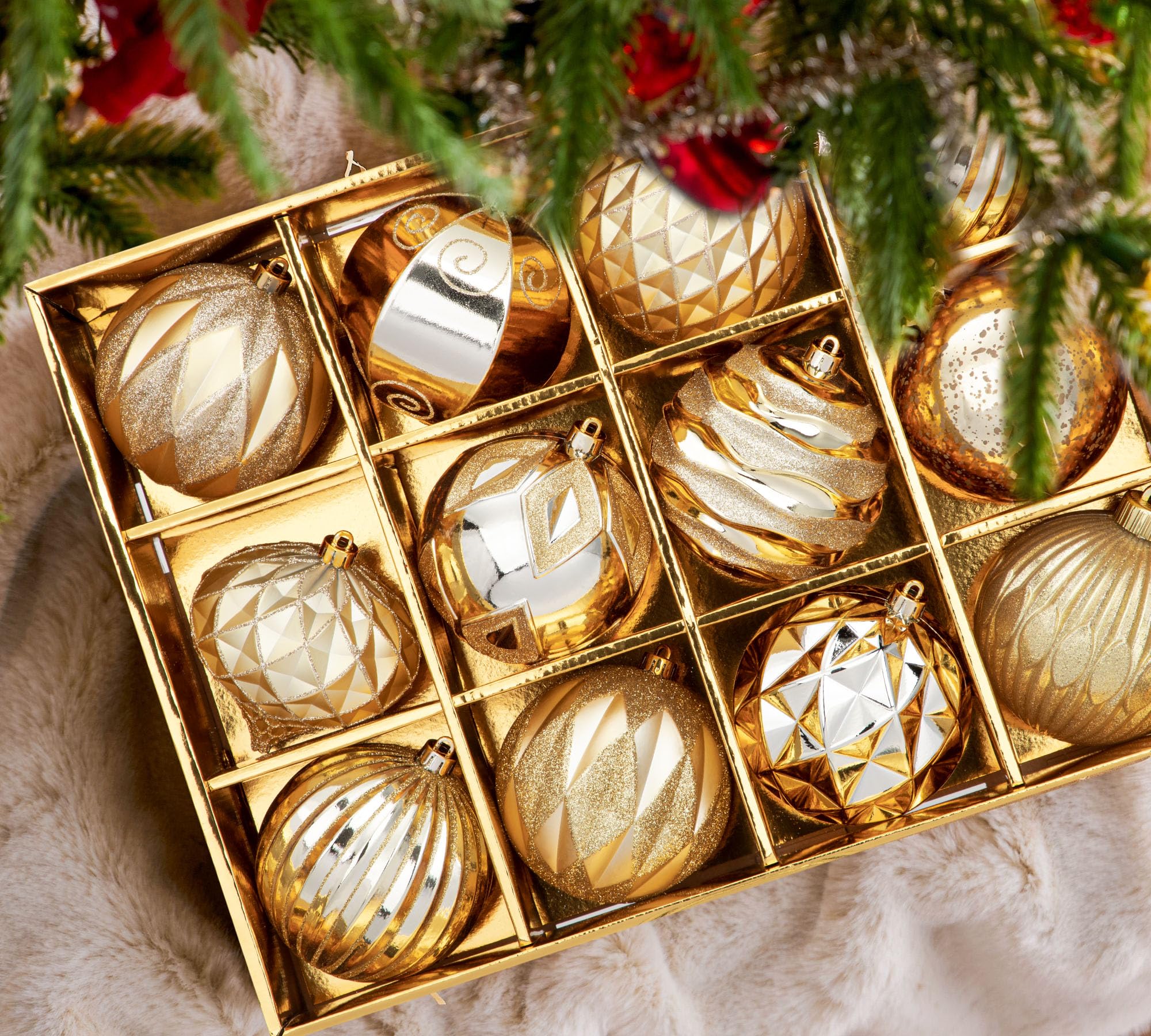 Lot de 12 boules de Noël de 10 cm - Grandes boules de Noël incassables - Pour décoration d'arbre de Noël - Boules de Noël - Boules de Noël - Boules de Noël avec crochet de suspension