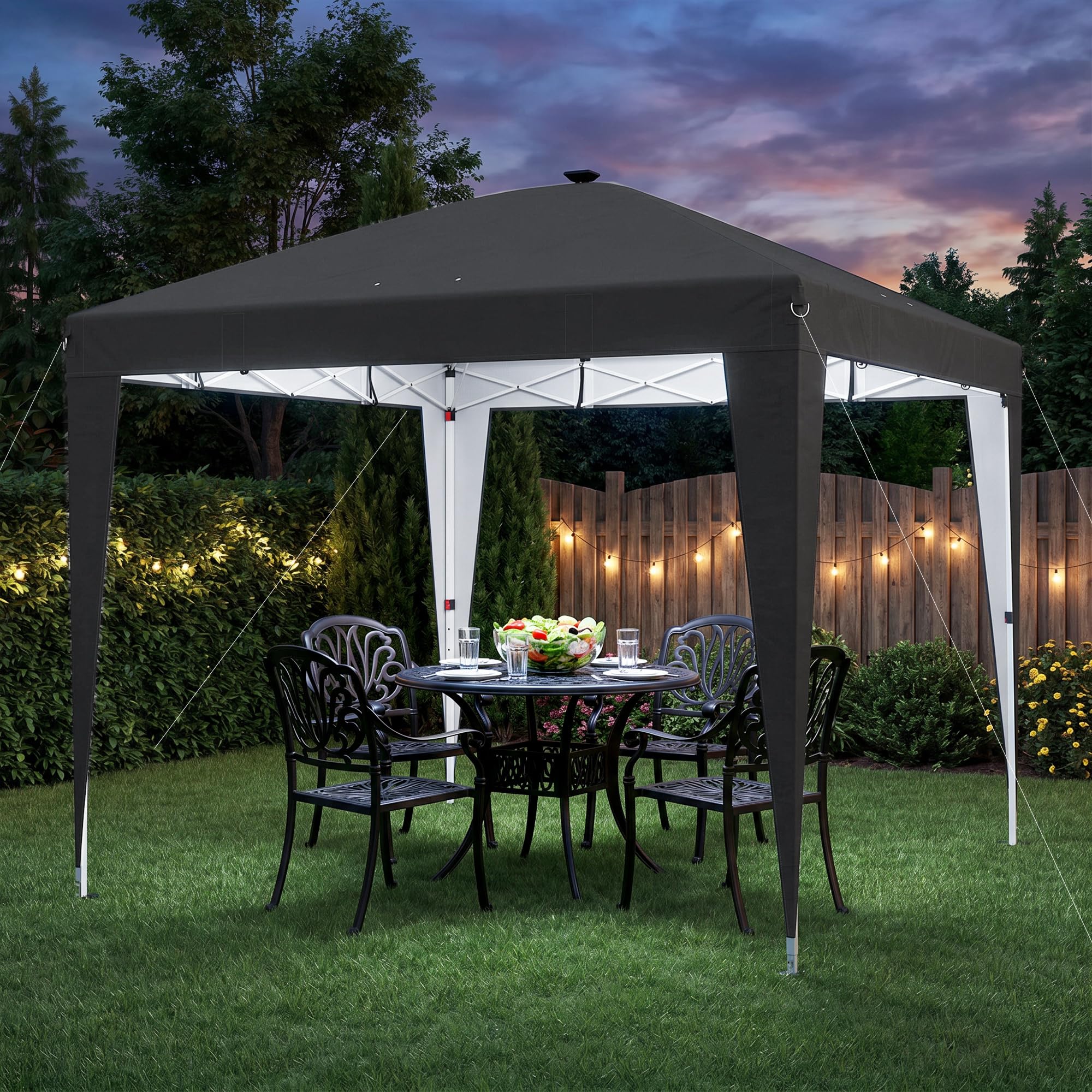 Outsunny Gazebo 3x3 m Pieghevole Pop Up ad Altezza Regolabile UV50+ Nero | Gazebo da Giardino, Luce Centrale e USB, Telecomando, Borsa da Trasporto, per Esterno Campeggio Feste
