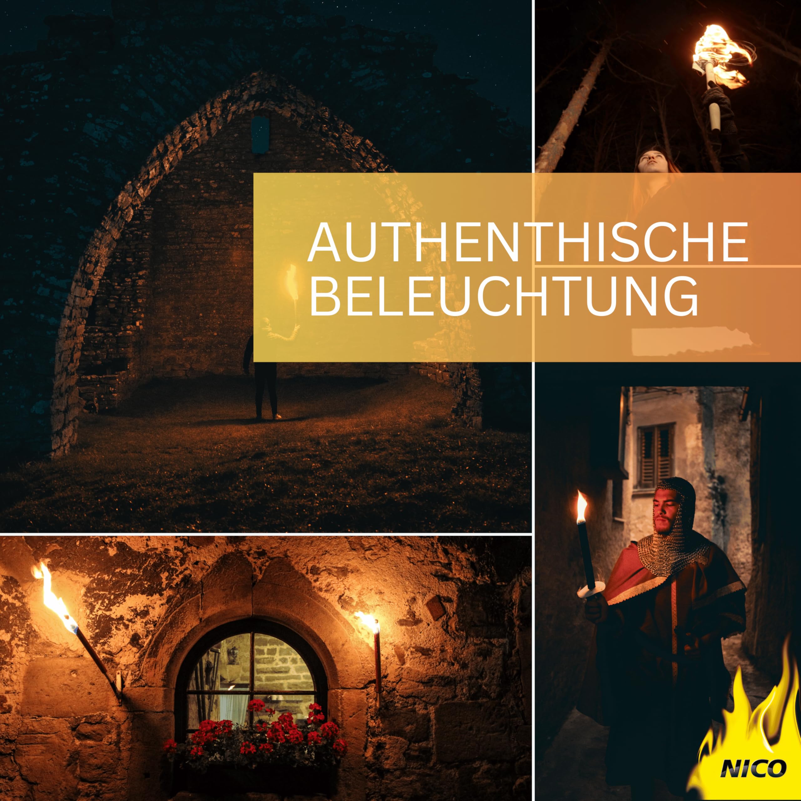 100 Stück Wachsfackeln, Brenndauer 60 Min. I hochwertige Fackeln aus Wachs mit Handschutz I Garten-Fackel für Outdoor Party, Event, Nacht-Wanderung