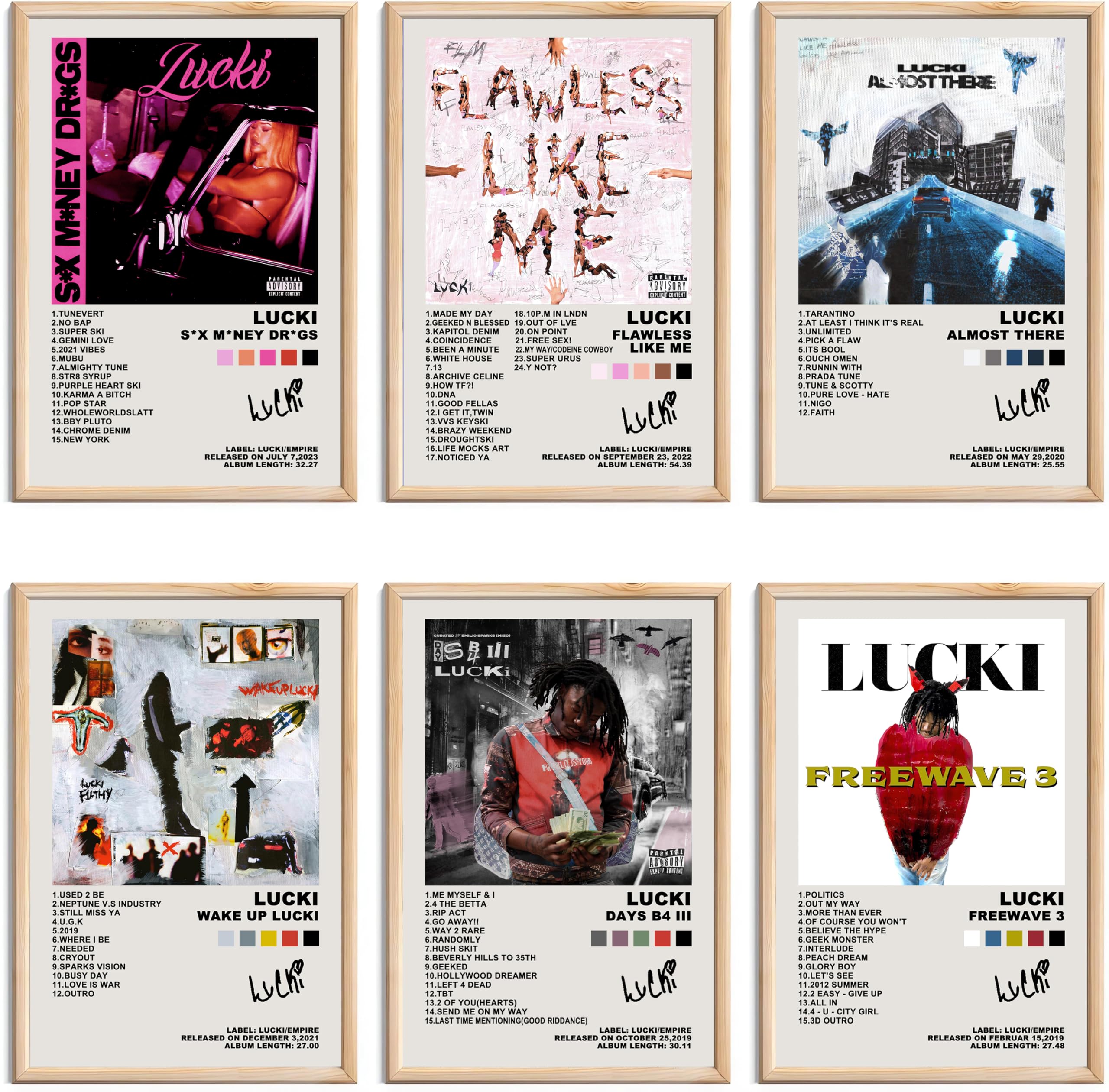 Lucki Poster Album Cover Posters Set of 6 Canvas Bedroom Decor Gift Wall Art Decor Print Picture Paintings for Living Room Bedroom Decoration (12 x 18 Inch)