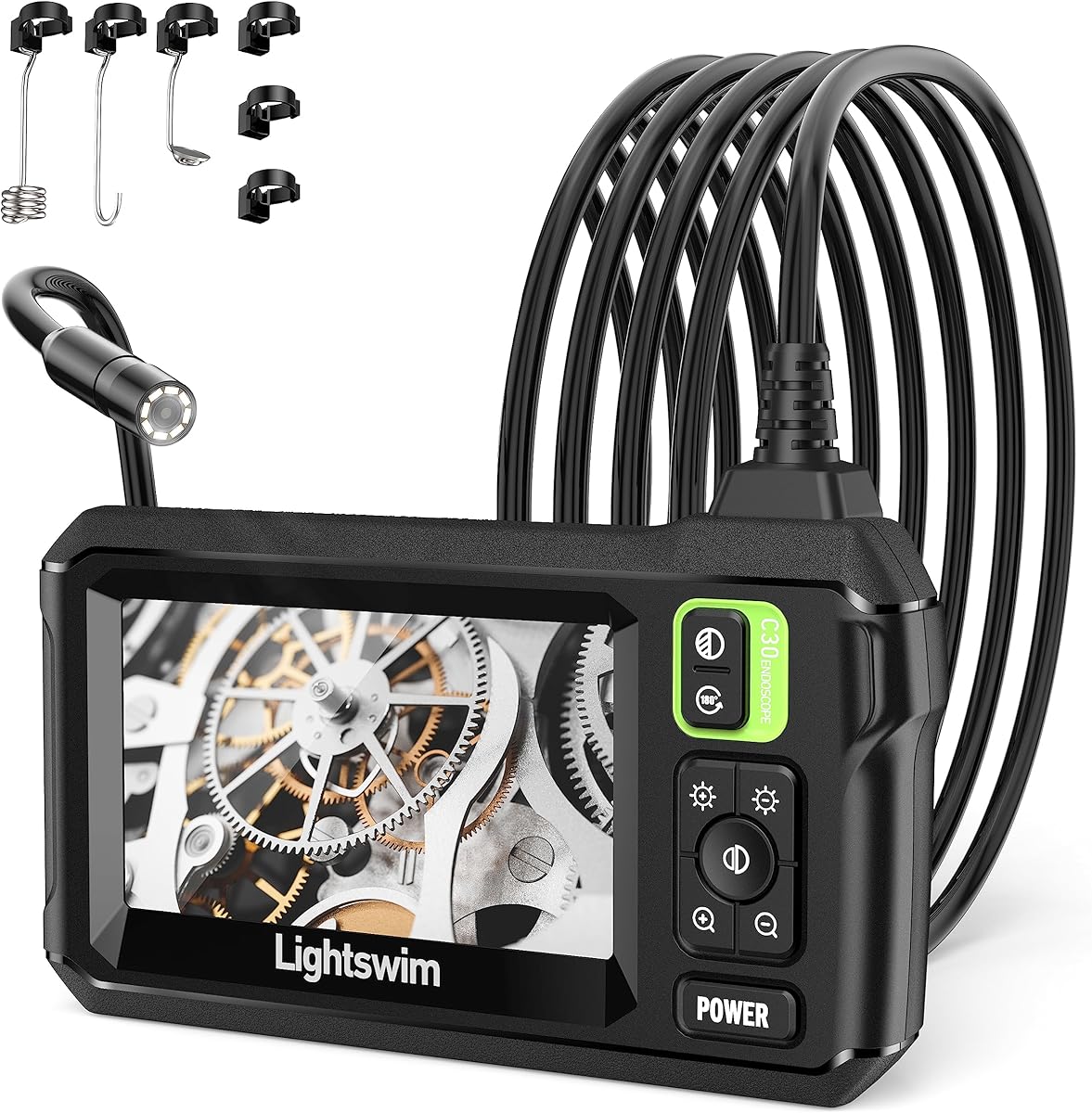 Industrial HD Digital Borescope, Lightswim 1080P 4.3" IPS Endoscope Inspection Camera with Handheld IP67 Waterproof Snake Sewer with 8 LED Lights 16.5ft Semi-Rigid Cable