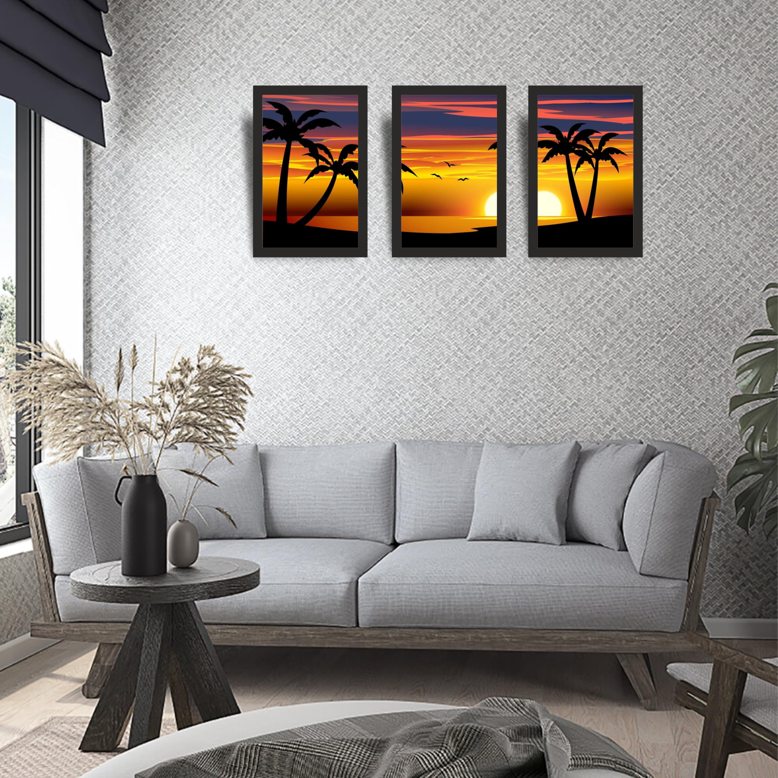 Tropical Palm Sunset Wall Art Frame Set of 3