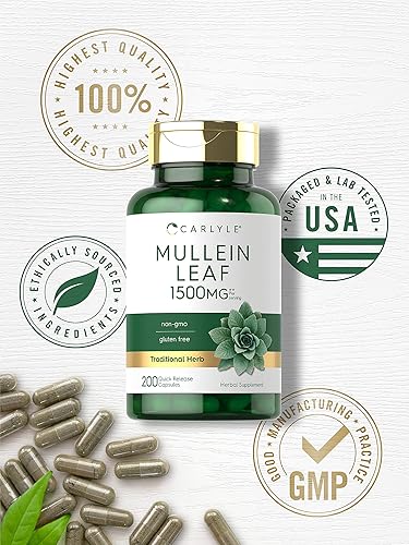 Miniatura 5 de Carlyle Extracto de hoja de gordolobo 1500 mg | 200 cápsulas | Verbascum Thapsus | Suplemento sin OMG, sin gluten