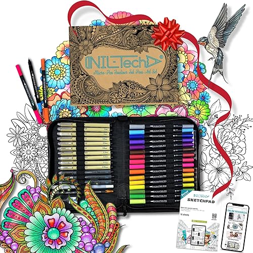 NIL - Tech El juego de marcadores para colorear para adultos incluye bolígrafos de caligrafía, bolígrafo de gel blanco, bolígrafos de dibujo,