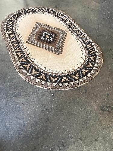 Miniatura 7 de Southwest Native American - Alfombra redonda india Kingdom azul y marrón D143 (4 pies x 4 pies, redonda)