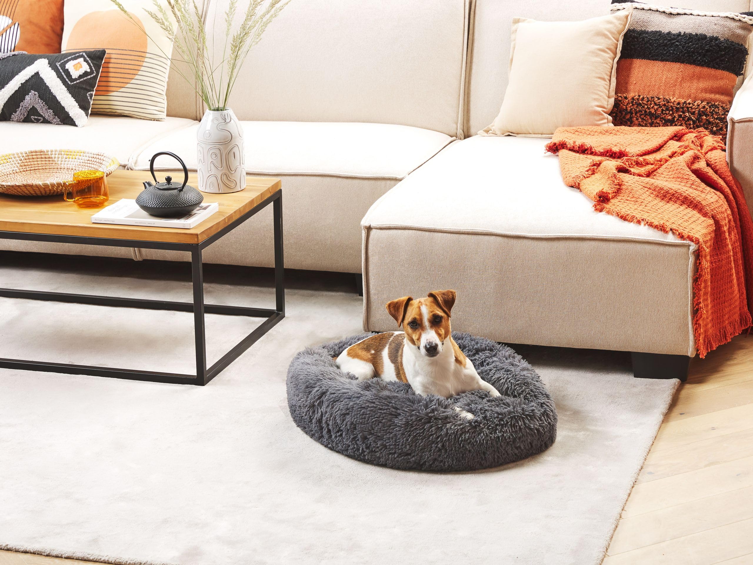 Cama para perro de pelo sintético gris oscuro 60 cm mascota gato suave Kulu