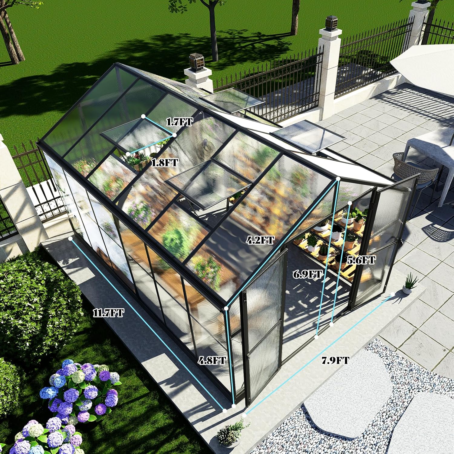 AMERLIFE 8x12x7FT Polycarbonate Greenhouse, Walk in Greenhouse with Quick-Connect System, Green House with 4 Vent Windows and Swing Lockable Door, Greenhouses for Outdoors, Sunroom Black