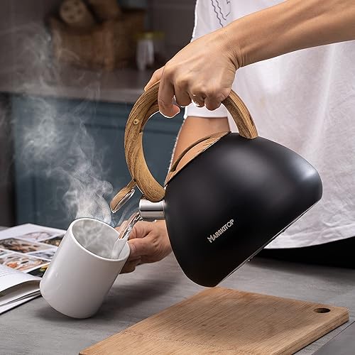Miniatura 5 de MARSKITOP Tetera para estufa, tetera silbante para estufa, tetera de acero inoxidable de grado alimenticio con mango ergonómico Cool Touch, 2.6