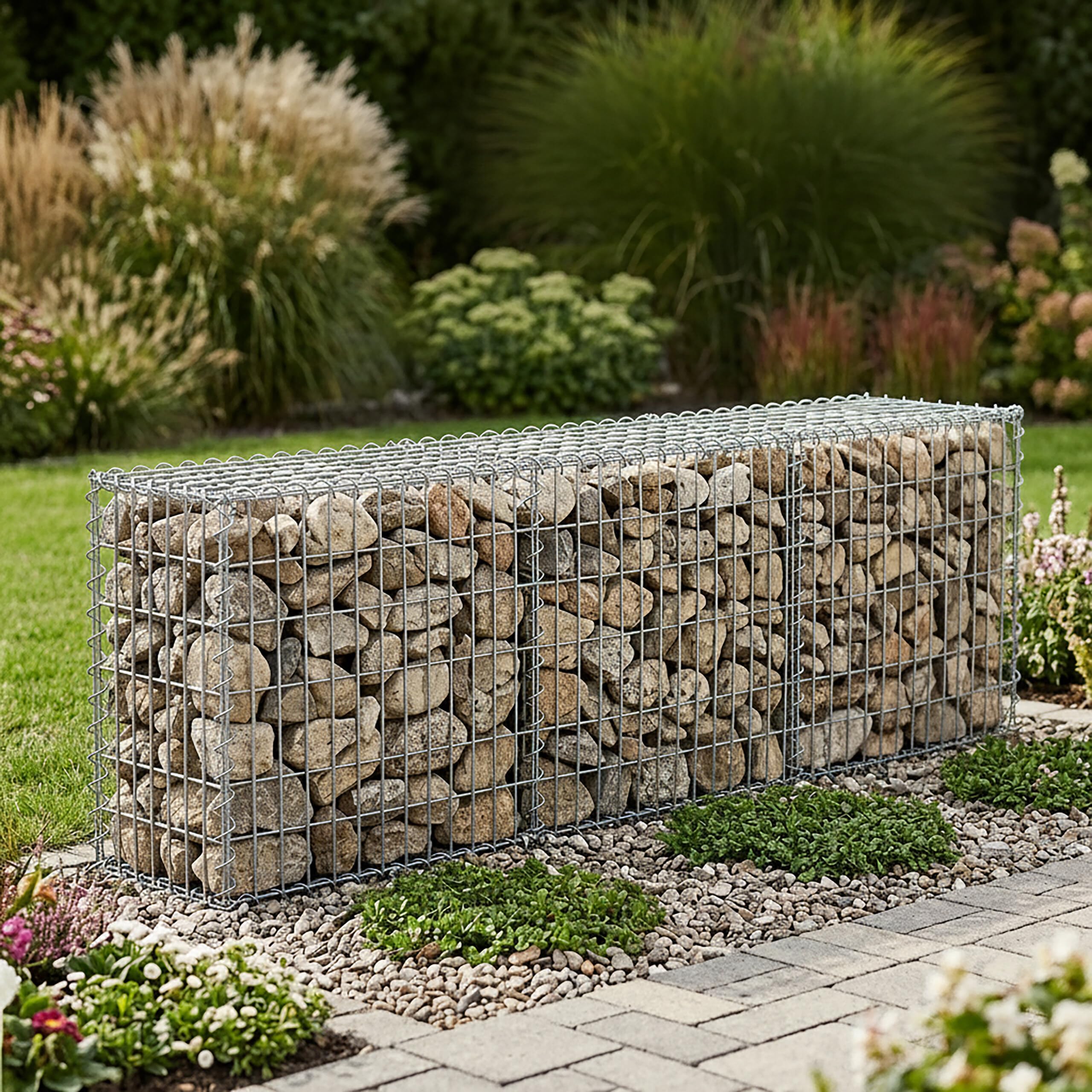 Relaxdays Gabione, Sichtschutz Garten, Steinkorb, 4mm Draht, silber | verzinkt, HBT: 80x100x30 cm, Gabionenwand, Stahl