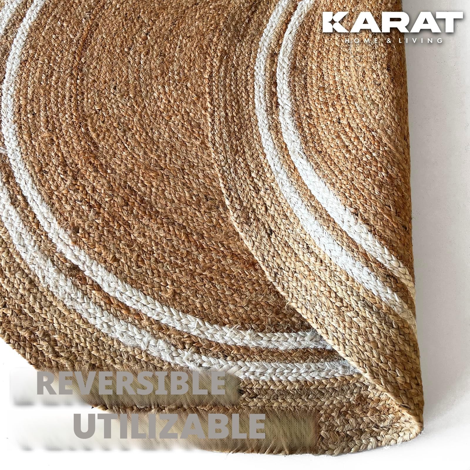 KARAT alfombrar redonda de yute de 200 cm de diámetro, rafia 100% fibra natural, tejido a mano, robusta y resistente al desgarro para cocina y salón (Mumbai)