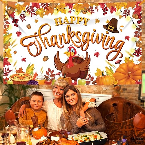 Miniatura 4 de KatchOn, Cartel de Feliz Acción de Gracias, extragrande, 72 x 44 pulgadas, telón de fondo de Feliz Acción de Gracias para decoraciones de Acción de