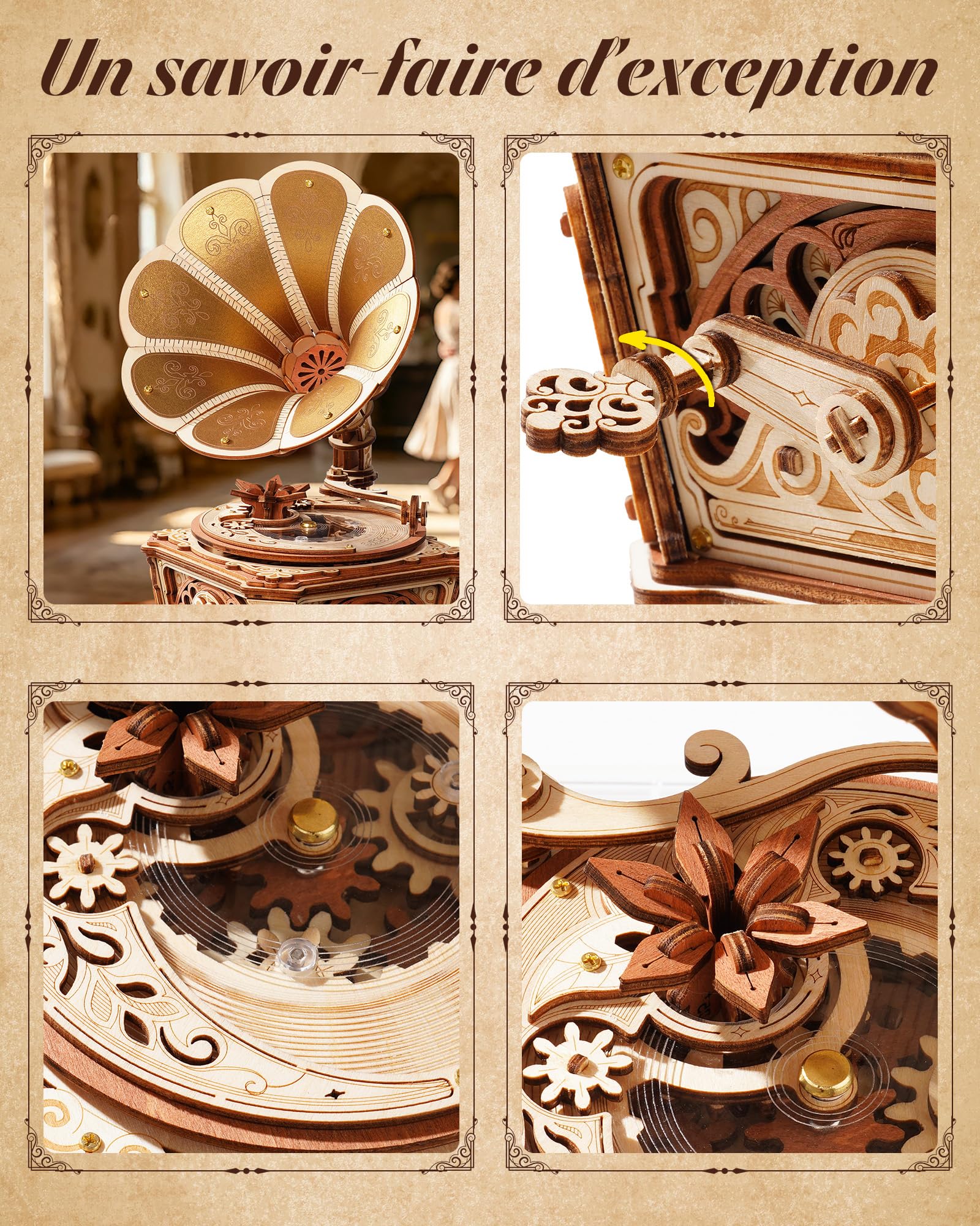 ROKR Puzzle 3D Bois,Diva Gramophone Boîte à Musique Maquette en Bois a Construire,Cadeau DIY pour Adolescents Et Adultes