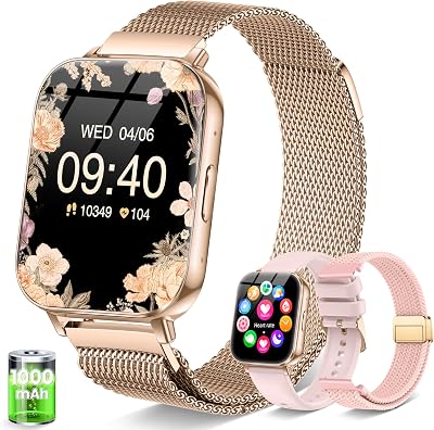 Smart Watch for Women 1000mAh Battery 44MM iPhone&Android Rose Gold-3 Bands