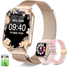 Smart Watch for Women 1000mAh with 3 Band Compatible iPhone & Android 44MM | 30+ Day Battery Life Make/Answer Call with Heart Rate/SpO2/Sleep Monitor, 120+Sport Mode Waterproof Fitness Tracker,Rose Gold