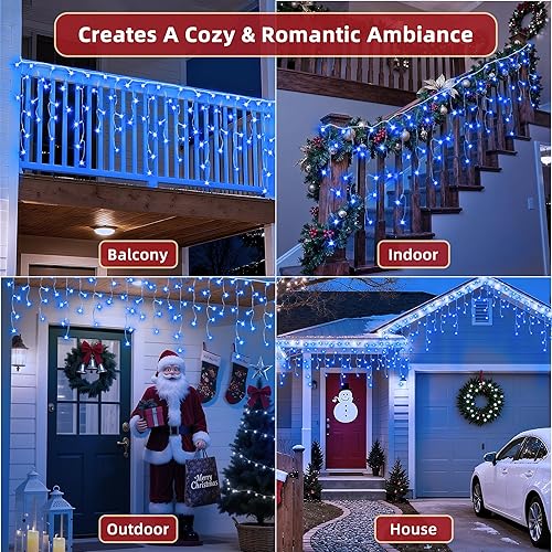 Miniatura 6 de 504 luces LED de carámbano de 112 caídas para exteriores, 49 pies, 12 modos de enchufe, luces de Navidad, impermeables, regulables, luces de árbol