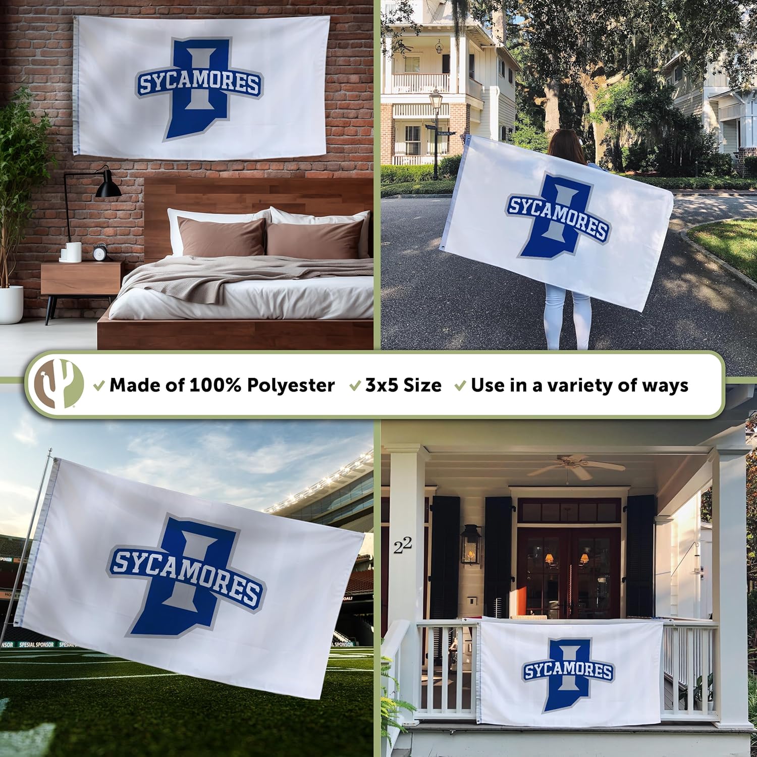 Desert Cactus Indiana State University 100% Polyester Indoor Outdoor 3x5 feet Banner Sycamores ISU (Flag A) - Image 3
