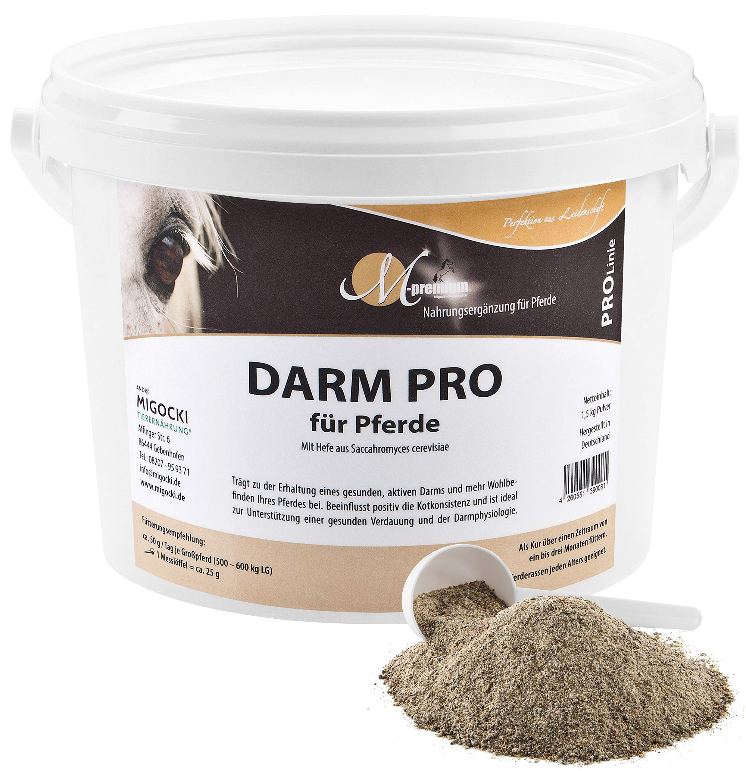 MIGOCKI DARM PRO – Ergänzungsfuttermittel für Pferde – Für die Erhaltung eines gesunden, aktiven Darm und mehr Wohlbefinden – Pulver – 1,5 kg