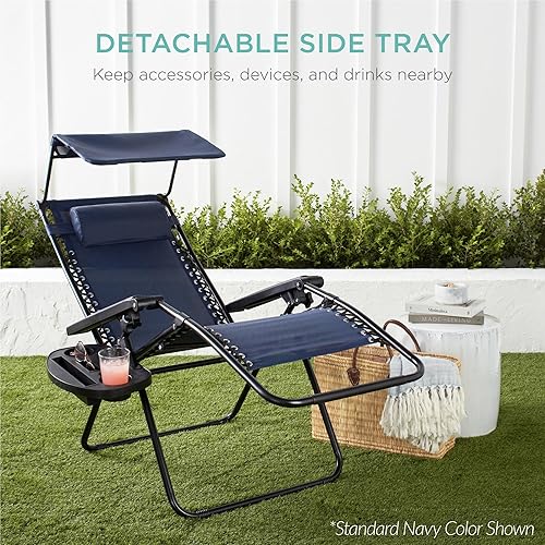 Miniatura 153 de Best Choice Products Silla reclinable plegable de gravedad cero para exteriores, de patio, para salón al aire libre, con toldo ajustable, Bandera